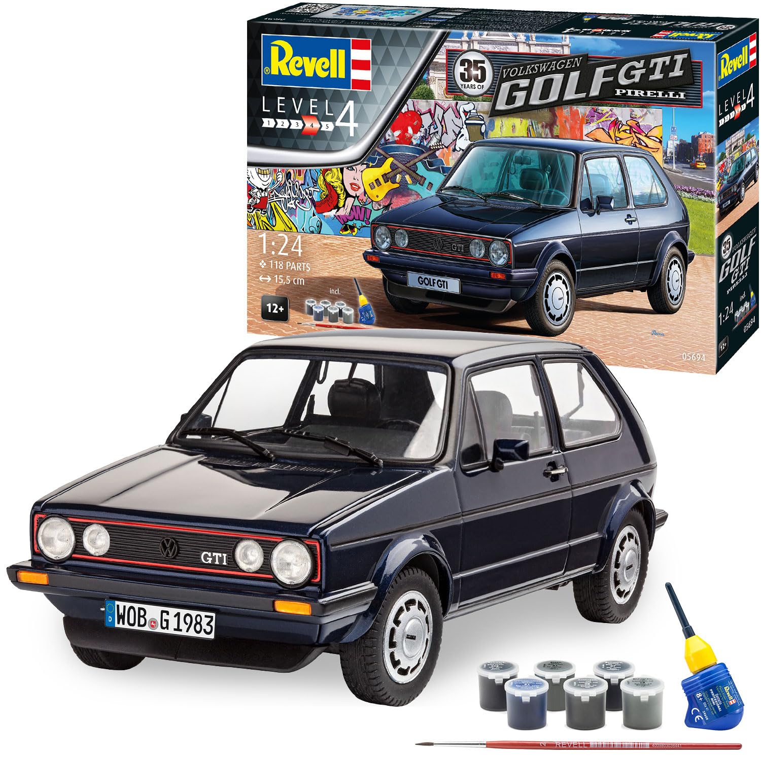 Revell 35 Years VW Golf Mk1 GTI Pirelli Plastic Model Kit - 1:24 Scale Building Toy for Ages 8+ 13