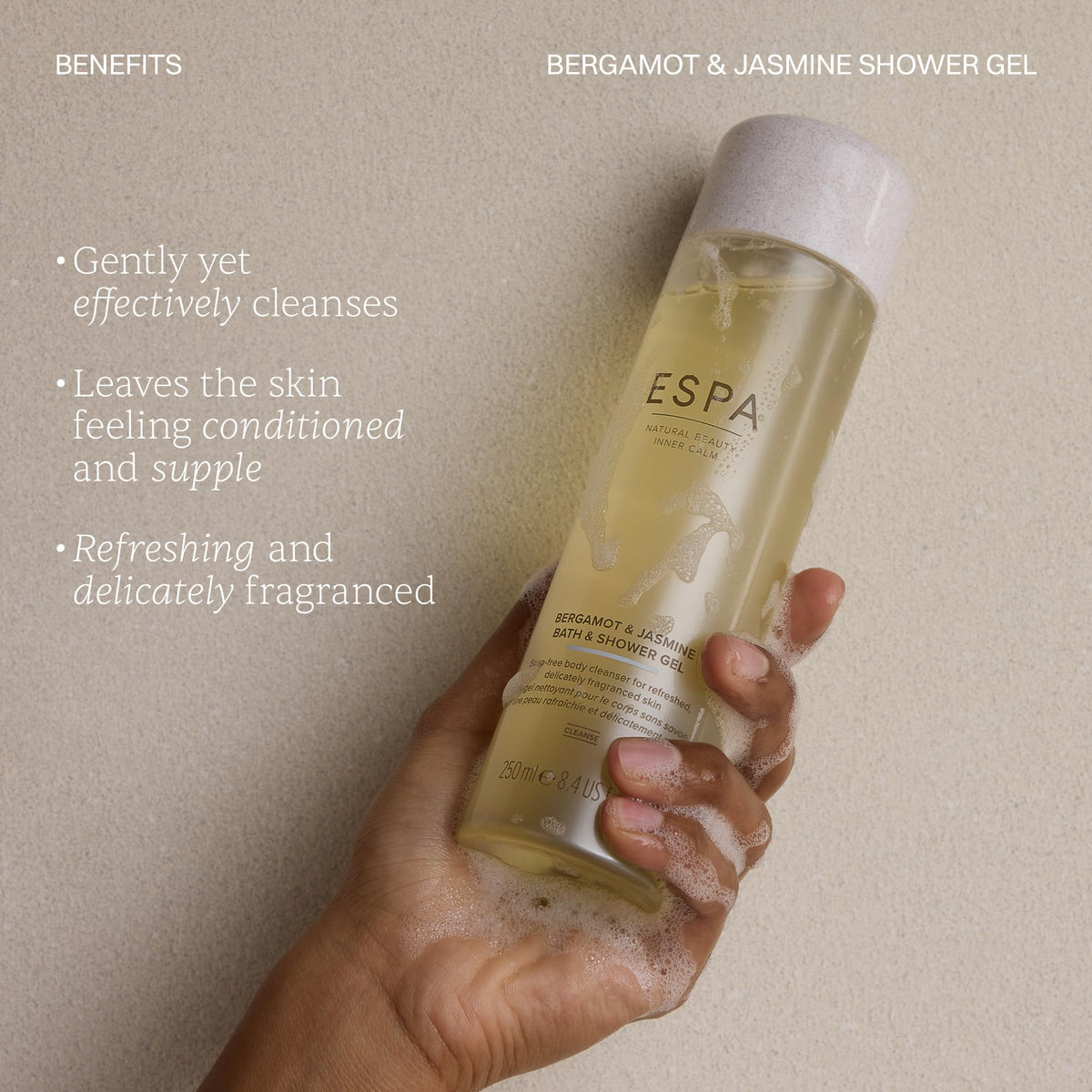 ESPA Bergamot & Jasmine Bath & Shower Gel - Gentle Soap-Free Cleansing, Softens & Conditions Skin | 250ml | All Skin Types