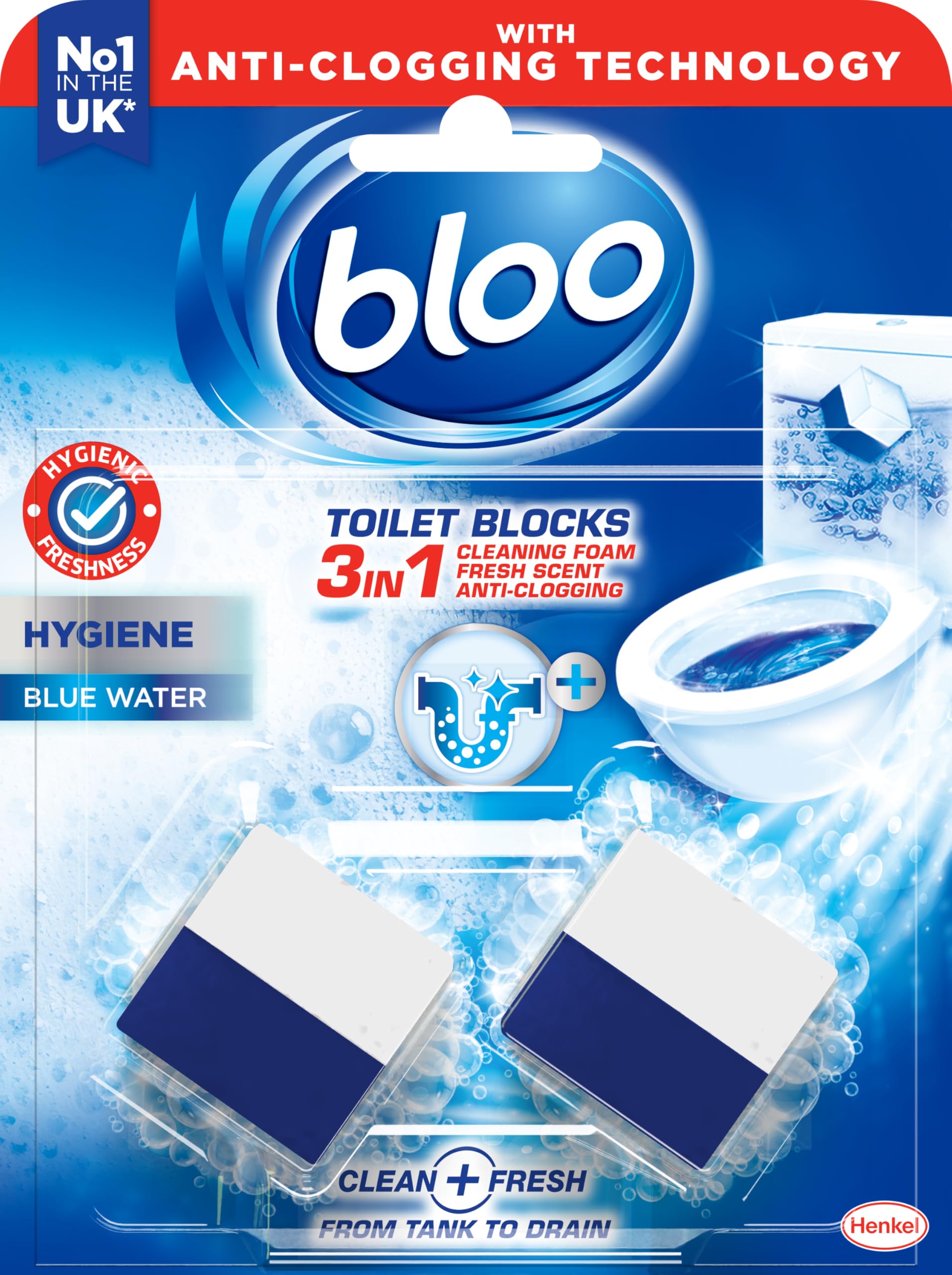 Bloo Hygiene 3in1 Cleaning Foam Toilet Blocks - Active Limescale Prevention, Fresh Scent | 2 Pack 1