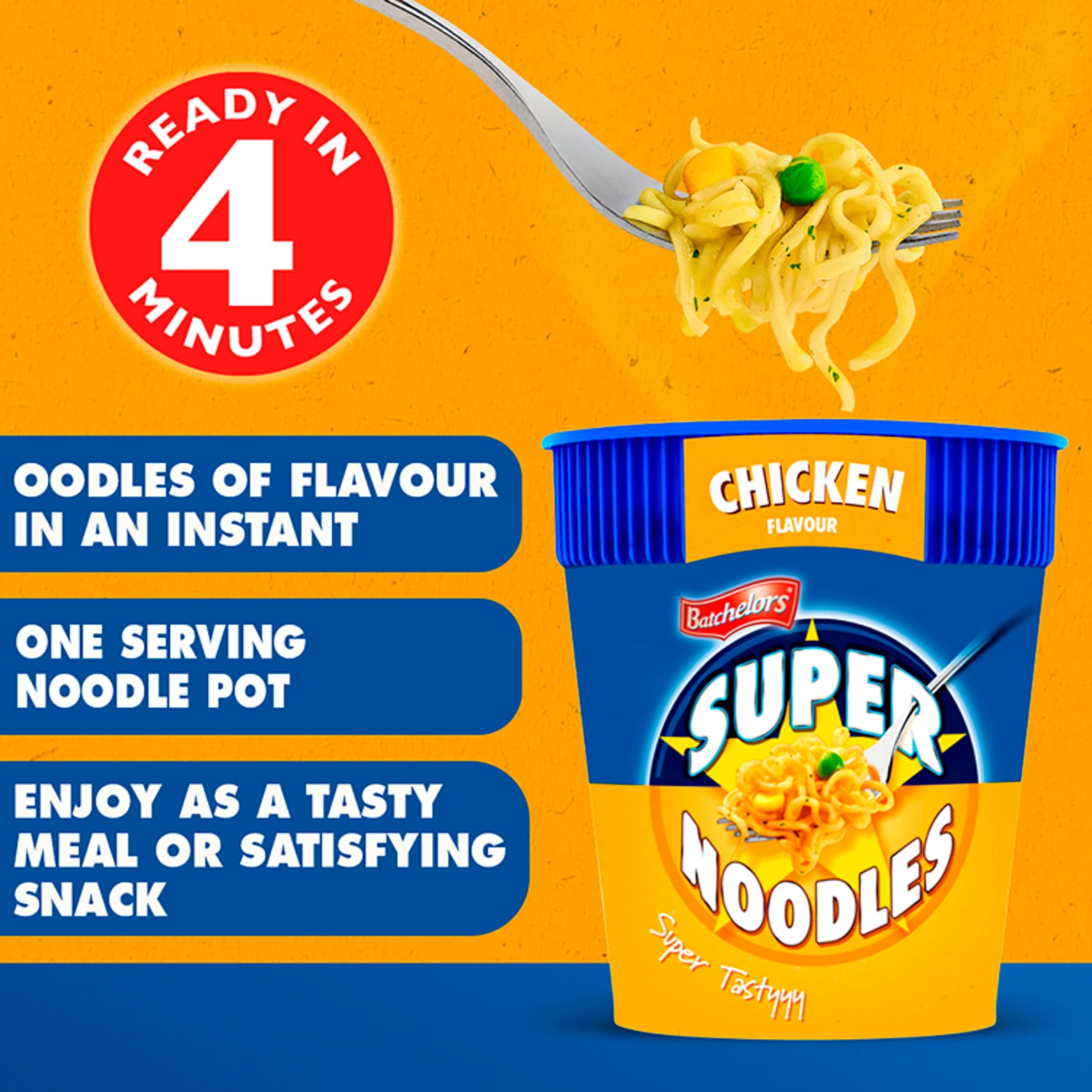 Batchelors Big Super Noodles Chicken Flavour Instant Snack Pot, 100 g (Pack of 6) 4