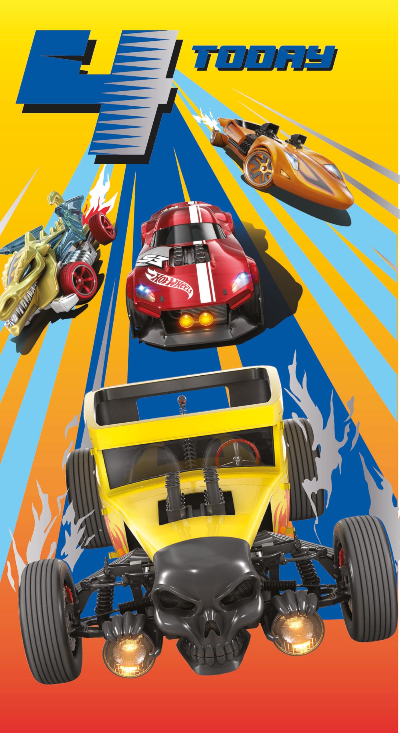 Danilo Promotions LTD Hot Wheels Birthday Card for Age 4 | Standard Size 22.86 cm x 12.7 cm 1