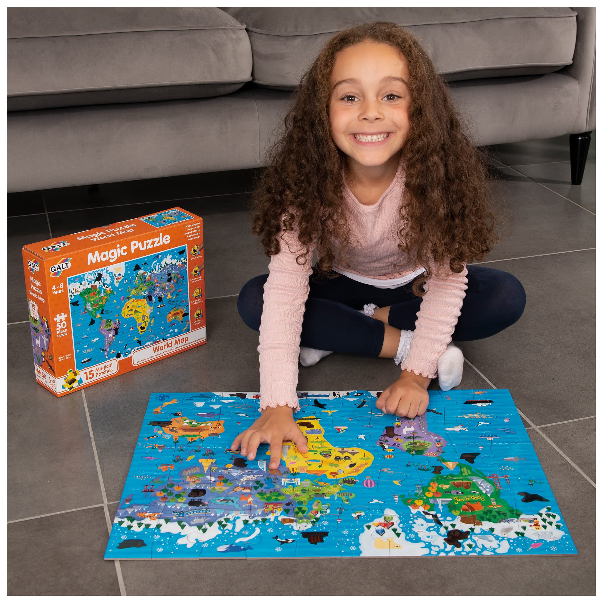 Galt Magic Puzzle - World Map, 50 Piece Jigsaw Puzzle for Kids Ages 4+