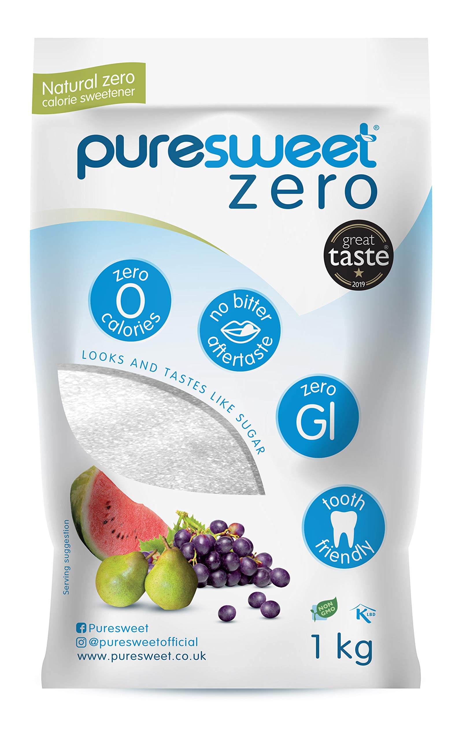 Puresweet Zero® 100 % natürlicher Süßstoff ohne Kalorien, 1 kg – kein bitterer Nachgeschmack, diabetiker- und zahnfreundlich, vegan, gentechnikfrei