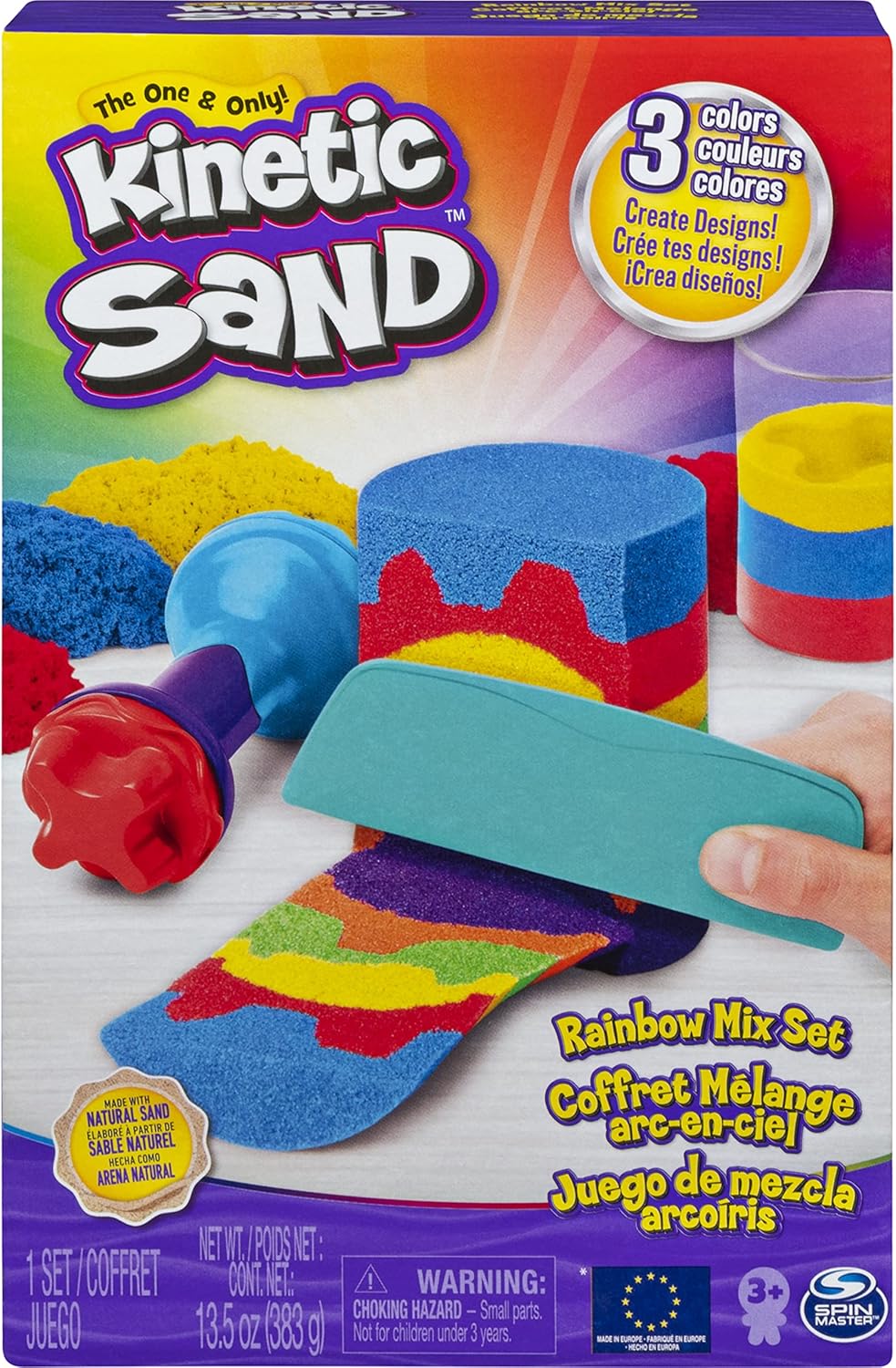 Kinetic Sand Rainbow Mix Set - 382g with 6 Tools for Kids 3+ 1