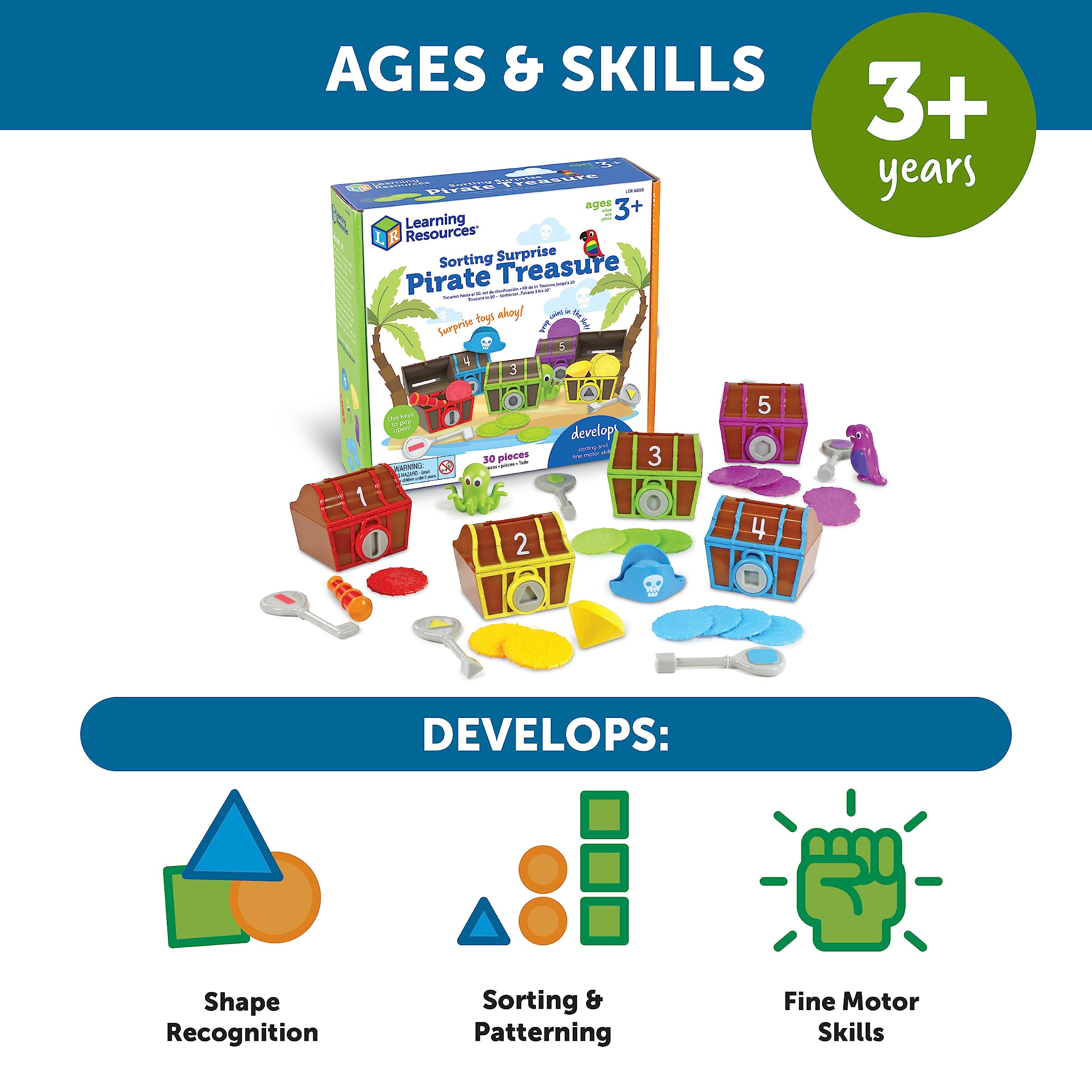 Learning Resources Sorting Surprise Pirate Treasure - Color & Shape Matching Toy for Ages 3+ 6