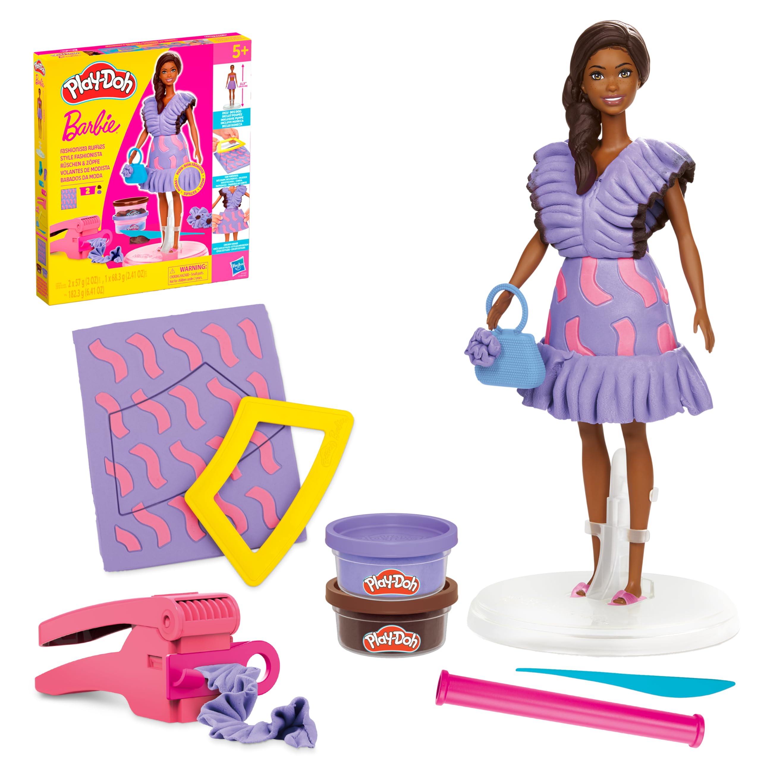 Play-Doh Barbie Fashionista Ruffles Doll Set - Creative Fashion Design Kit for Kids 5+ 1