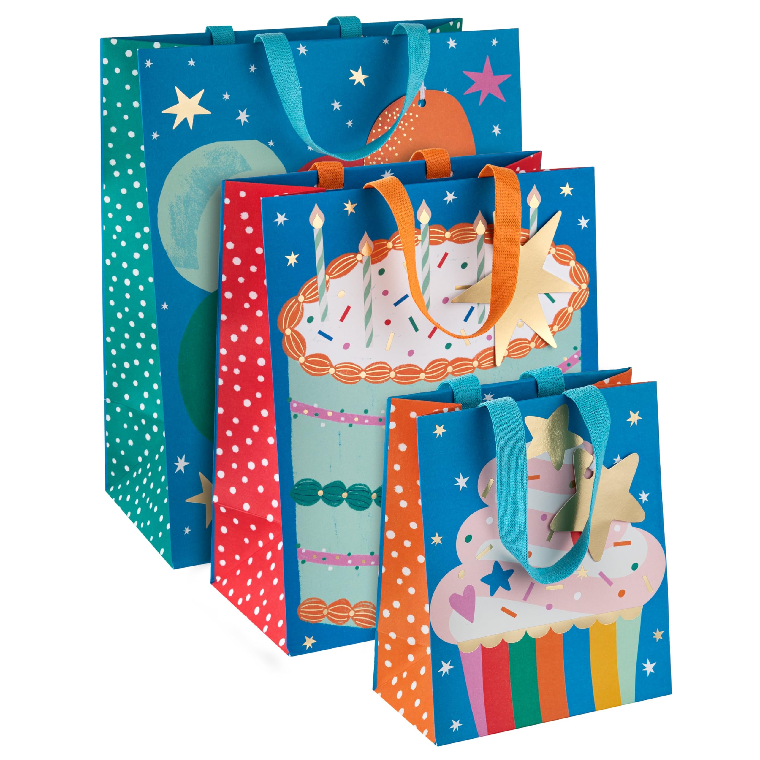 Hallmark Gift Bag Bundle - Pack of 3 Assorted Sizes with Gold Foil Accents | FSC Certified 1