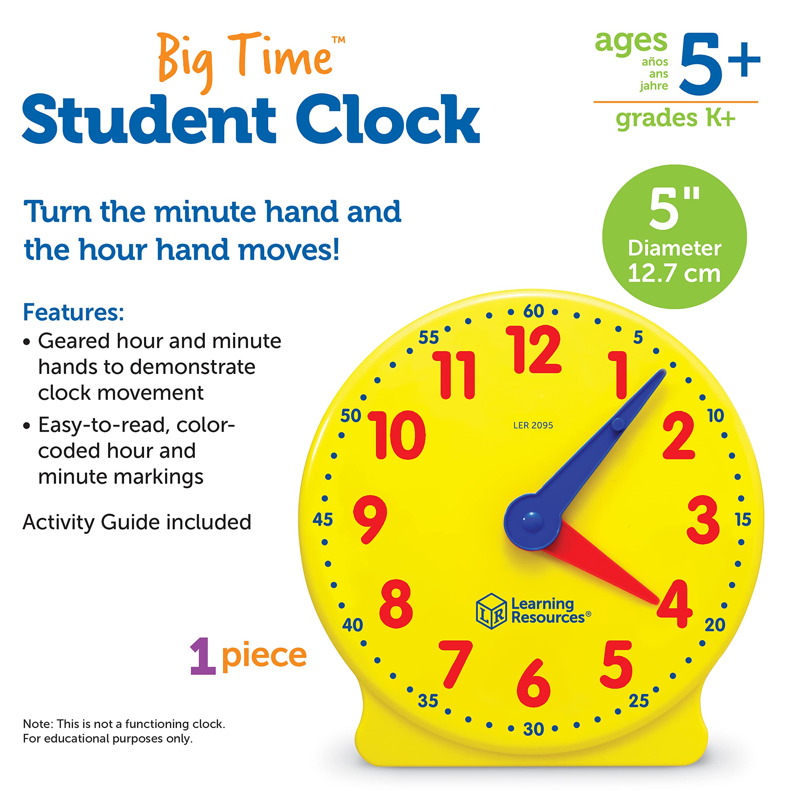 Learning Resources Big Time Student Clock - Hands-On Time Teaching Aid | Ages 5-9 | Colour-Coded 6