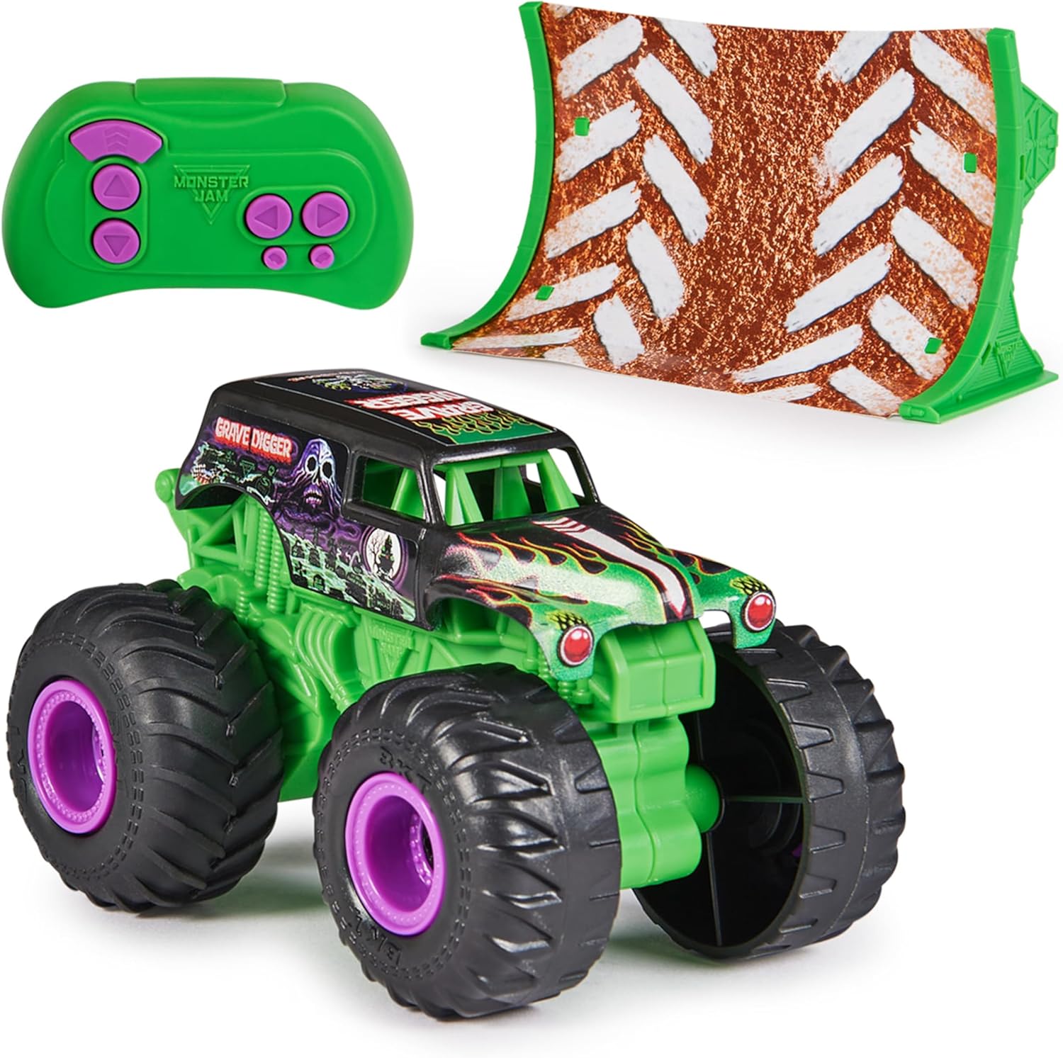 Monster Jam Grave Digger 1:64 Scale RC Truck with Ramp - Remote Control Monster Vehicle for Kids 1