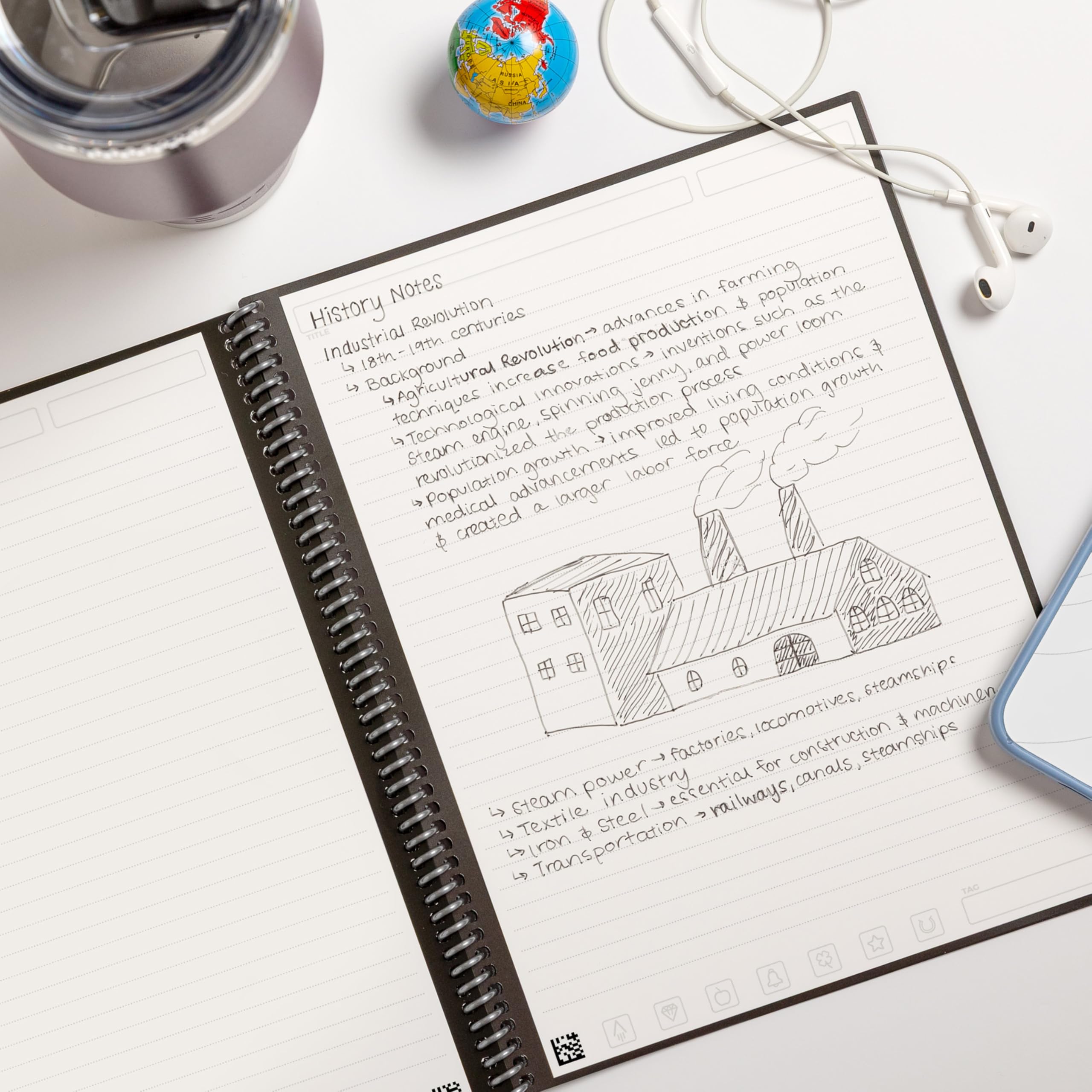 Rocketbook Core Reusable Spiral Notebook - Letter Size 21 x 29.7 cm, Black | College Ruled 9