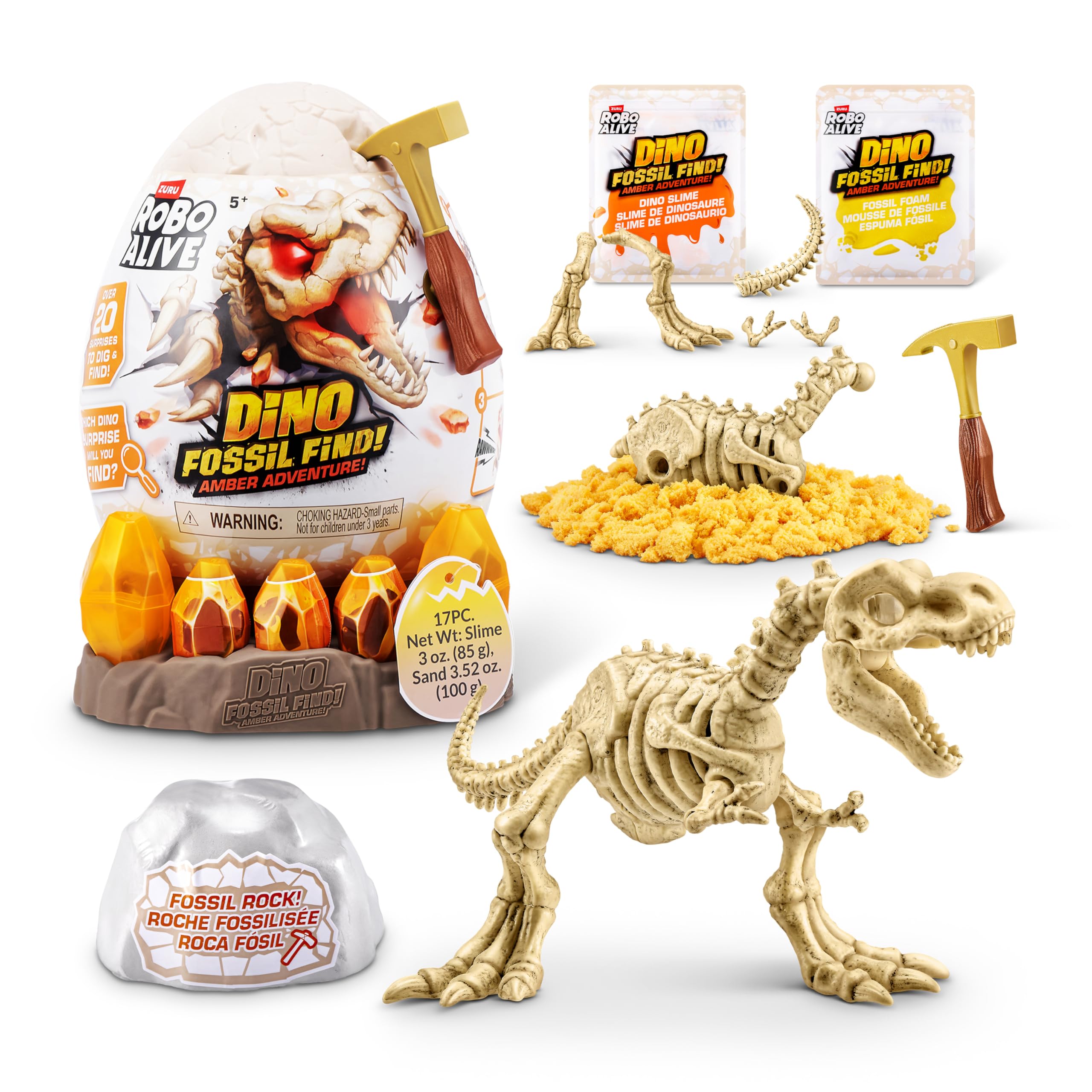 Robo Alive Fossil Find Amber Adventure T-REX Dinosaur Dig Kit | 20+ Surprises | Ages 6+