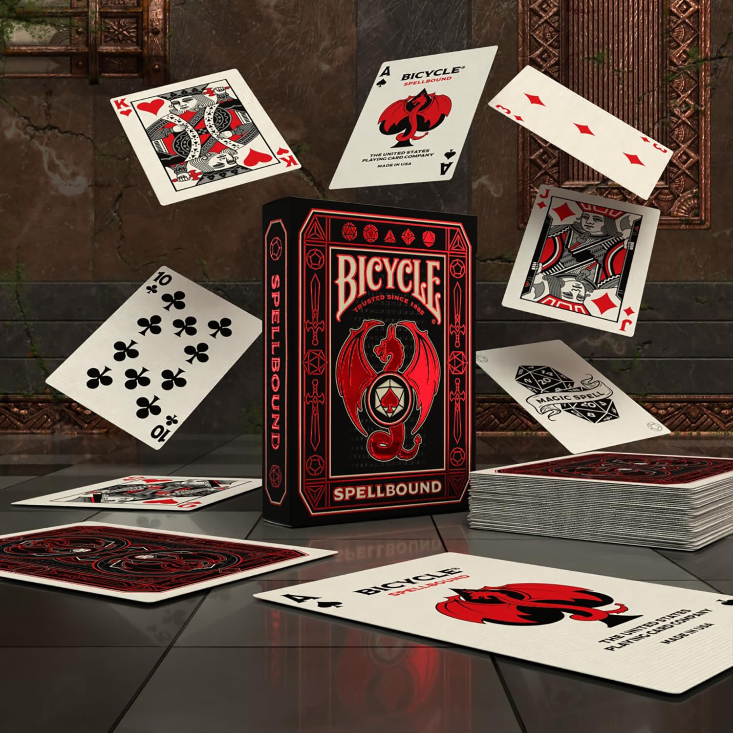 Bicycle Spellbound Designer Playing Cards Deck Grey with Red Holographic Foil Tuck 5