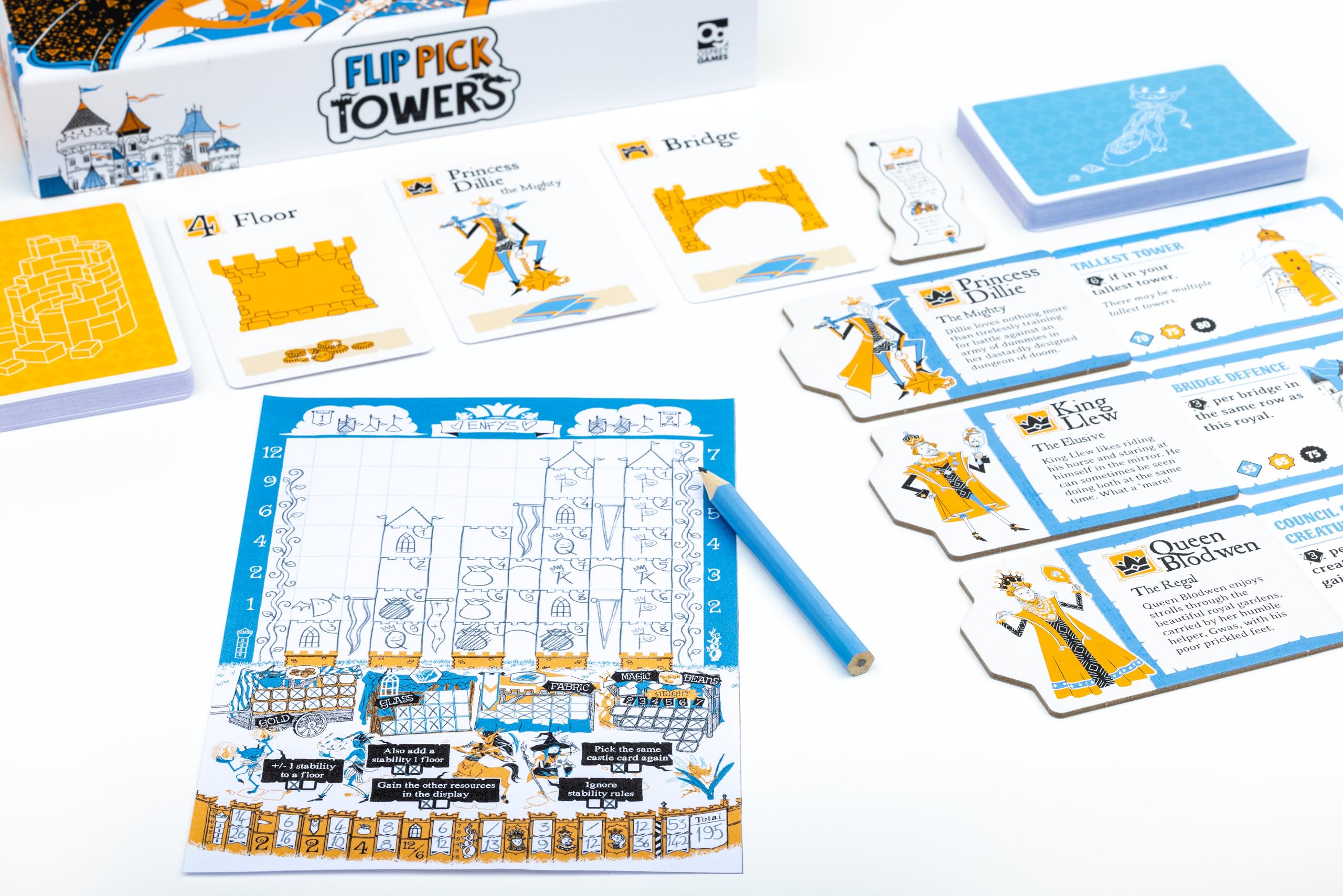 Osprey Games Flip Pick Towers Board Game | 1-6 Players | Ages 9+ | Draw & Roll Game 4