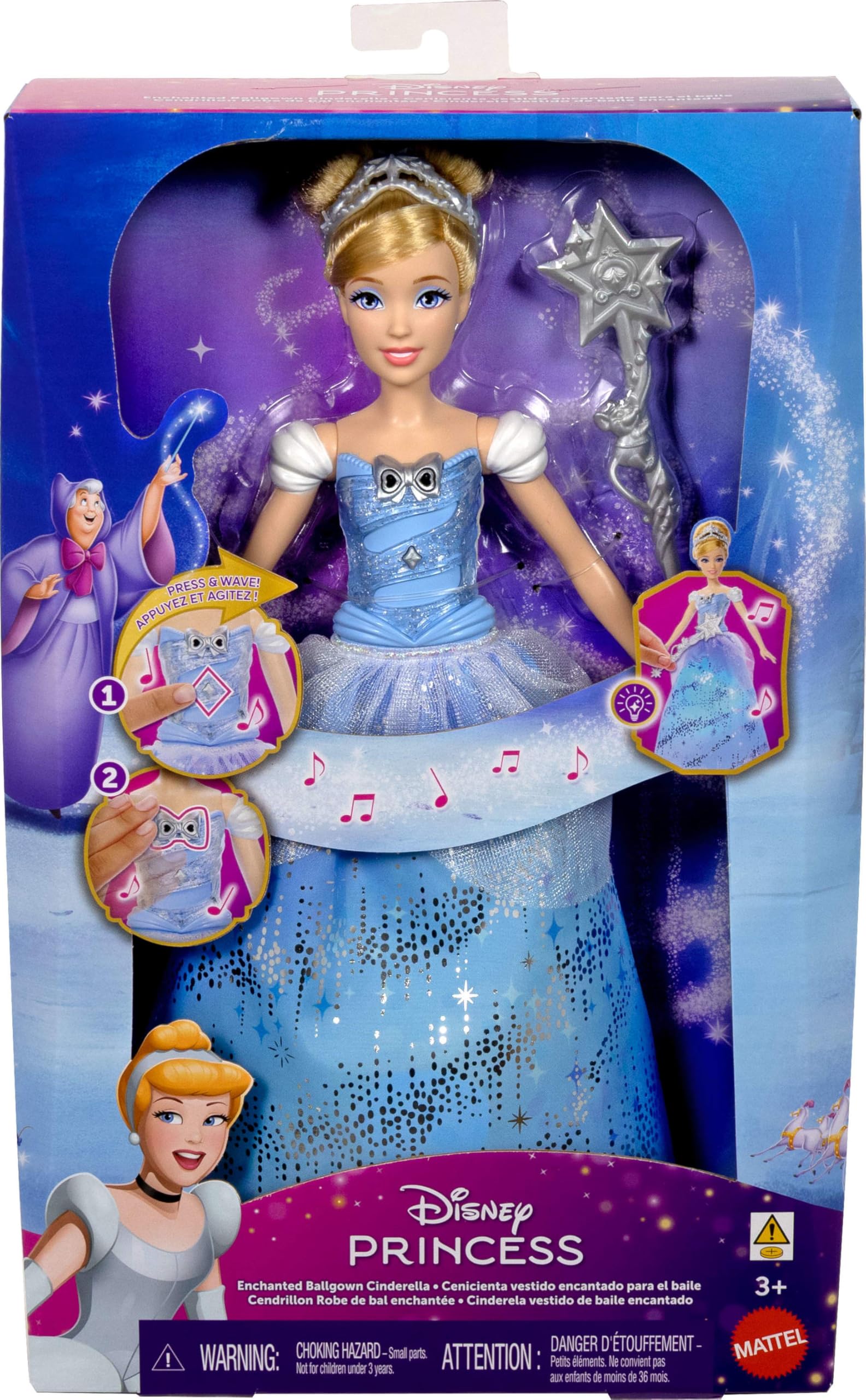 Mattel Disney Princess Cinderella Light-Up Dress Fashion Doll with Sounds | JBF94 6