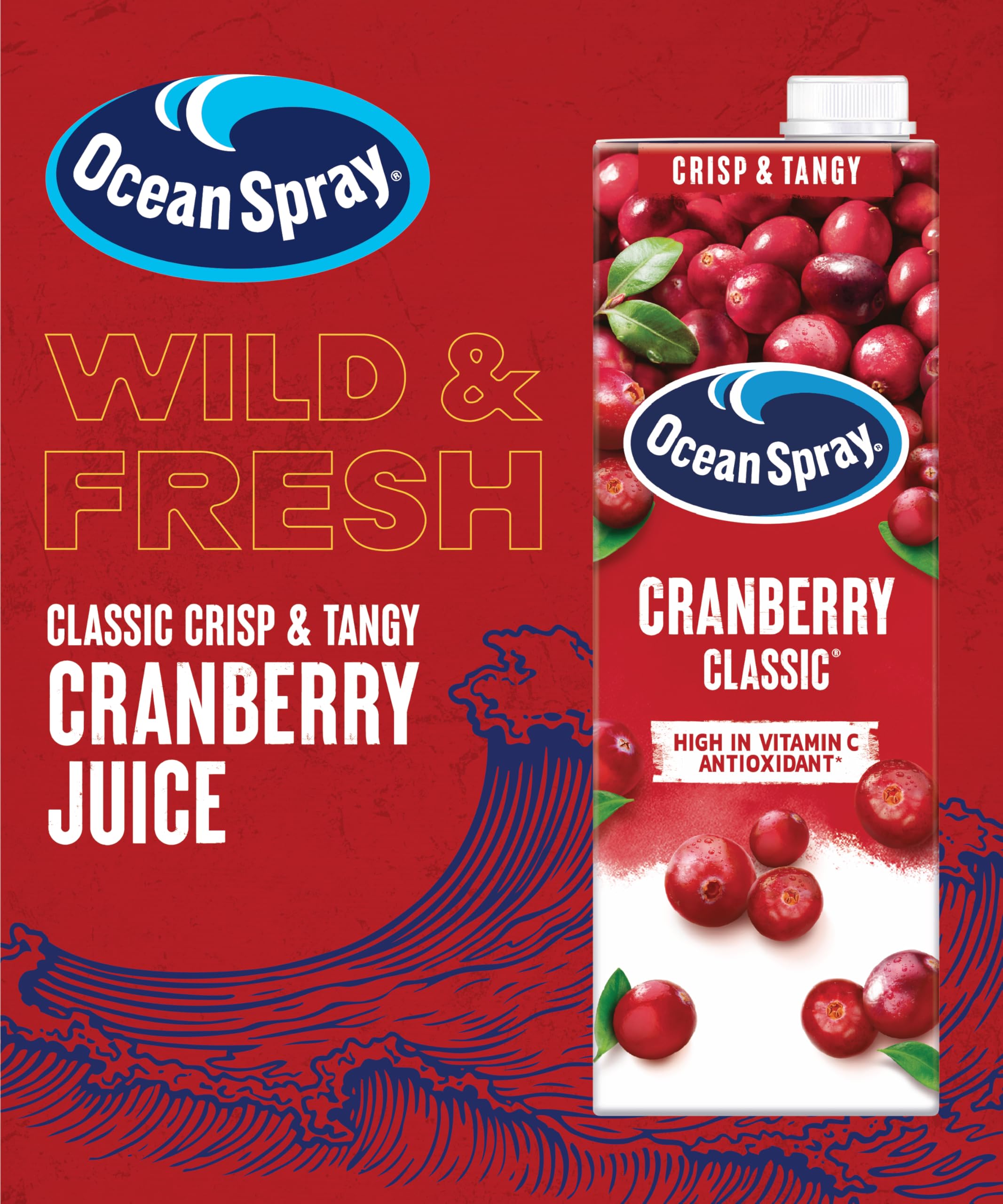 Ocean Spray Classic Cranberry Juice Drink - 1L | Sugar & Natural Sweetener | Vitamin C 2