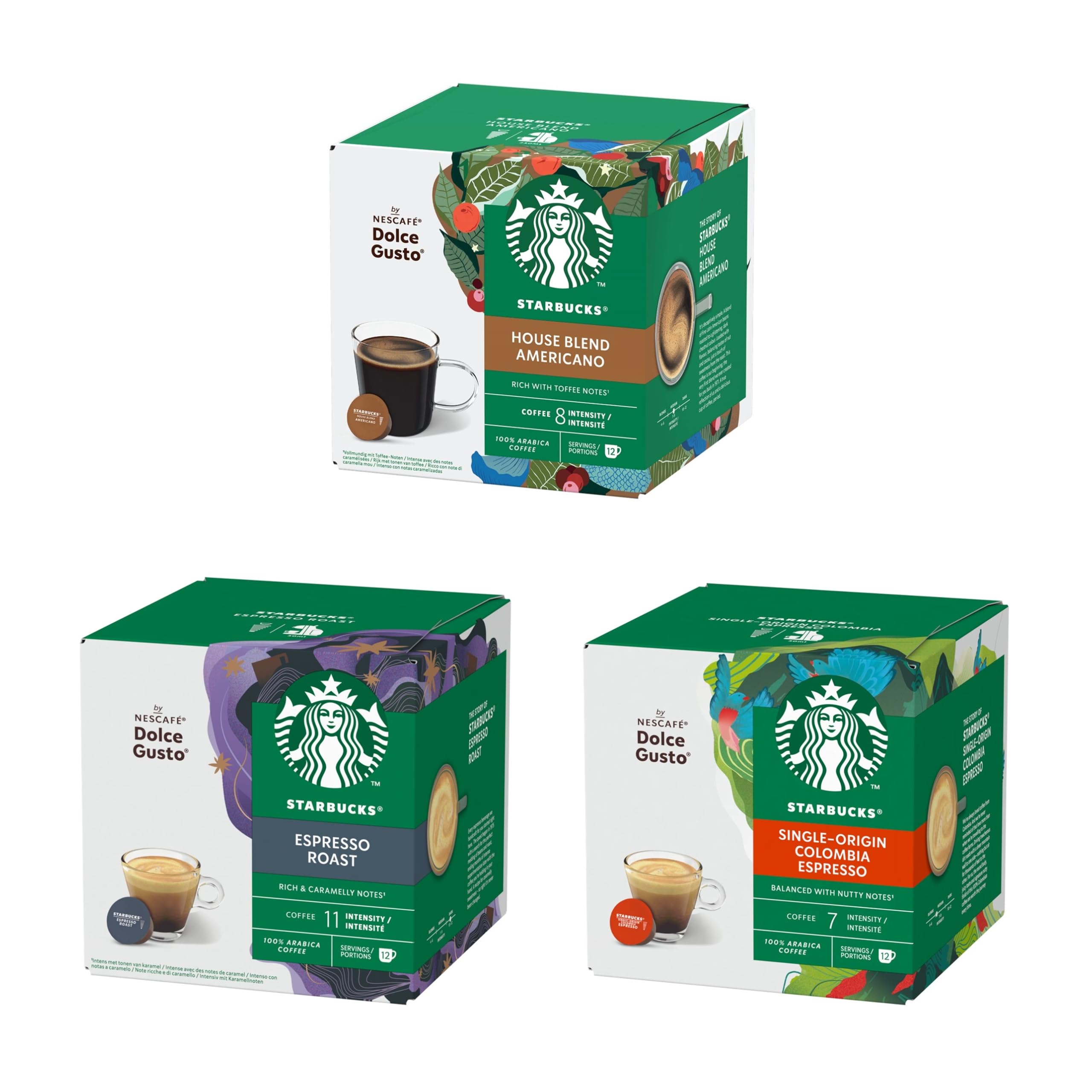 STARBUCKS Black Cup Variety Pack - 72 Capsules | Compatible with Nescafé Dolce Gusto 3