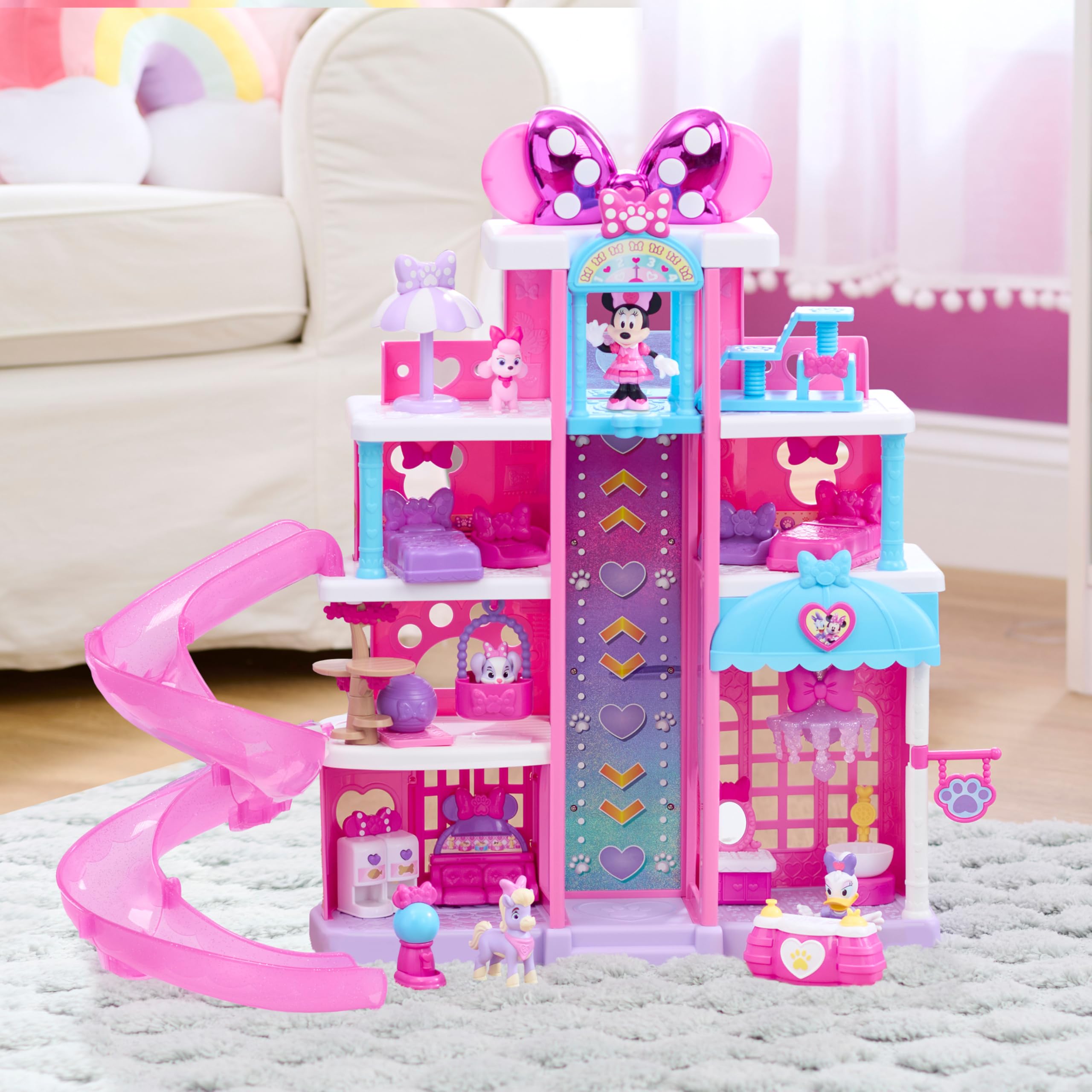 Just Play Disney Jr. Minnie Mouse Pet Hotel Playset - 20.8 Inch, 23 Pieces, Ages 3-8