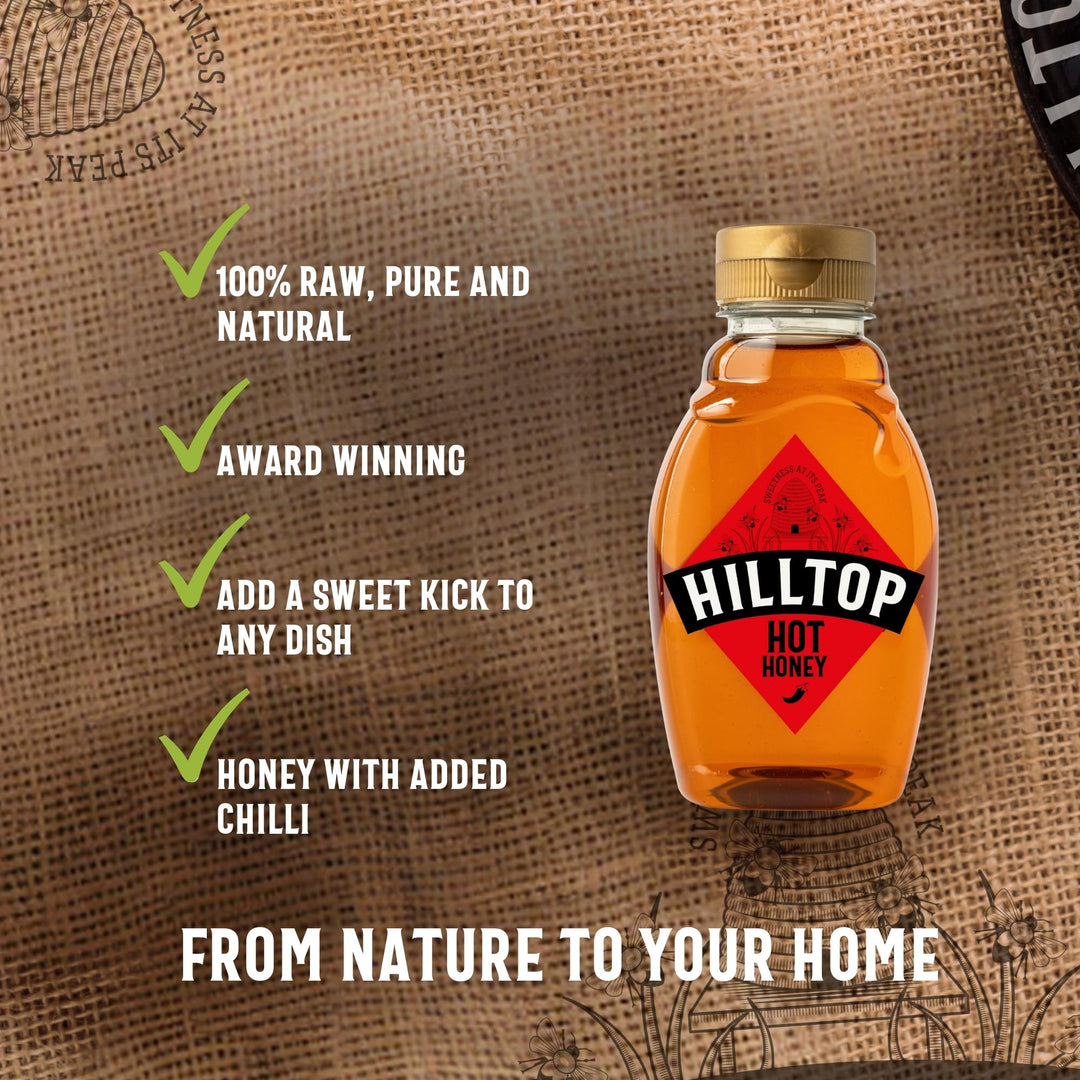 Hilltop Honey Hot Honey - Chilli Infused Natural Honey - Squeezy Bottle 340g
