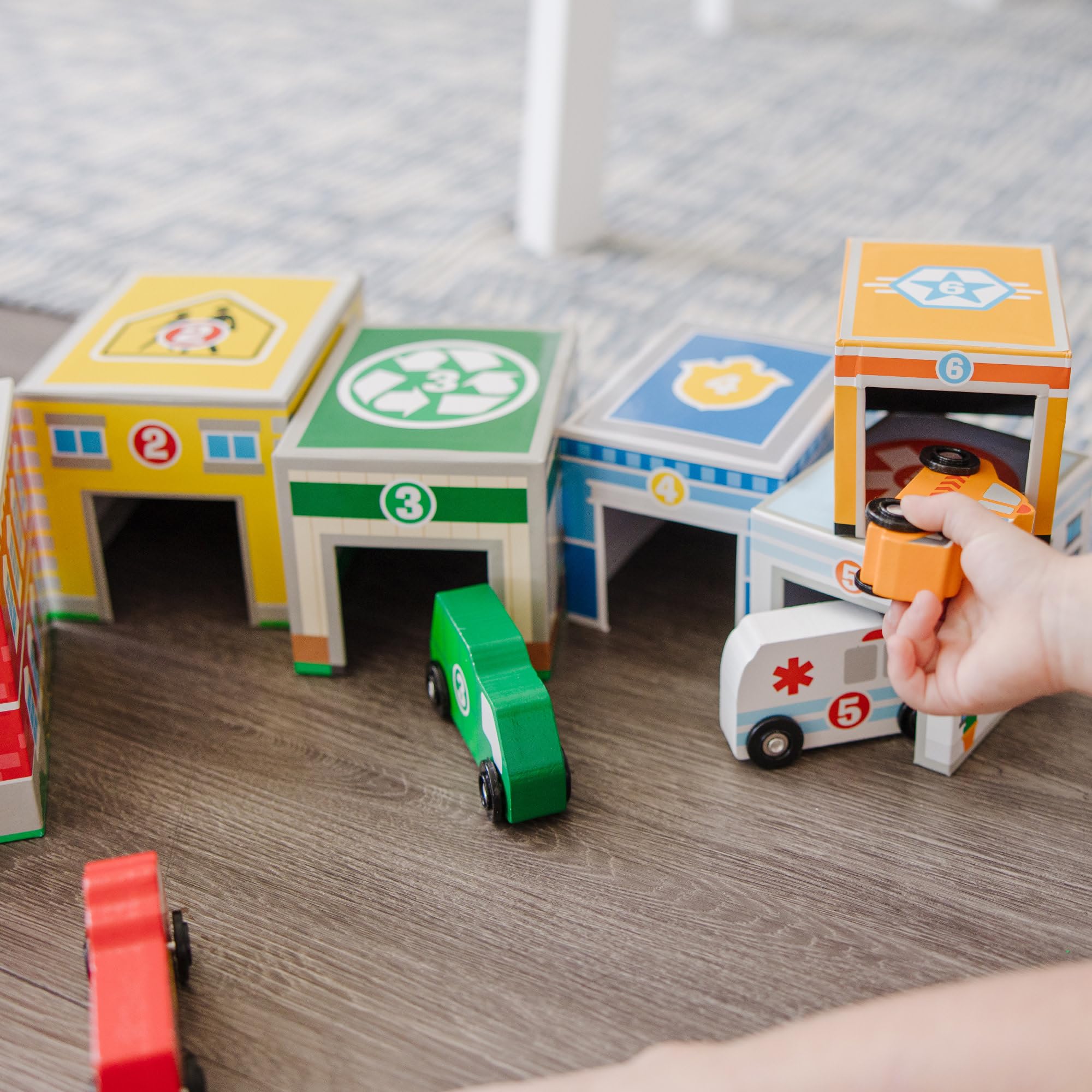 Melissa & Doug Nesting and Sorting Blocks – 6 Buildings & 6 Wooden Vehicles for Ages 2-5 5