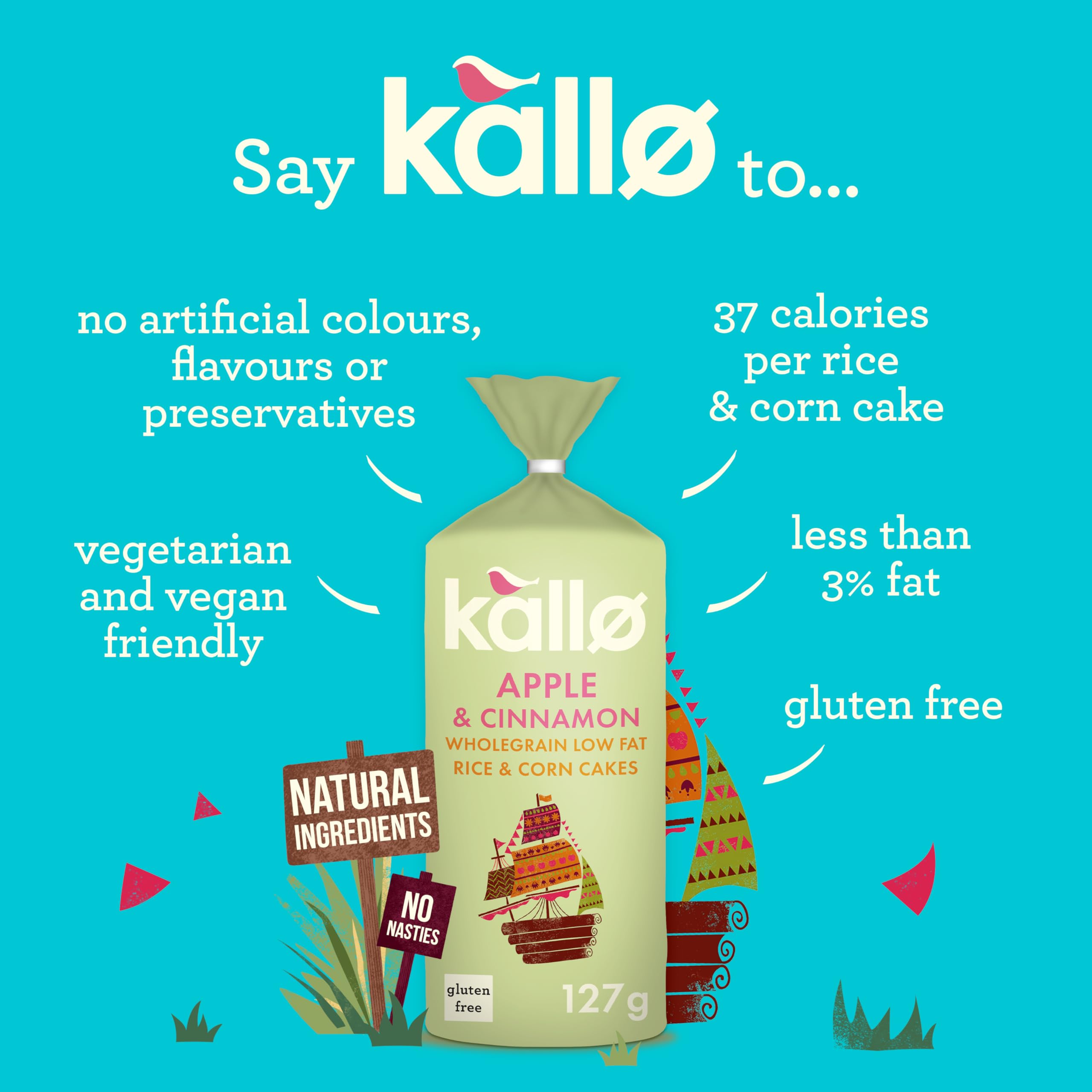 Kallo Apple & Cinnamon Wholegrain Rice & Corn Cakes - Light Snack | Vegan Friendly | 127g 2