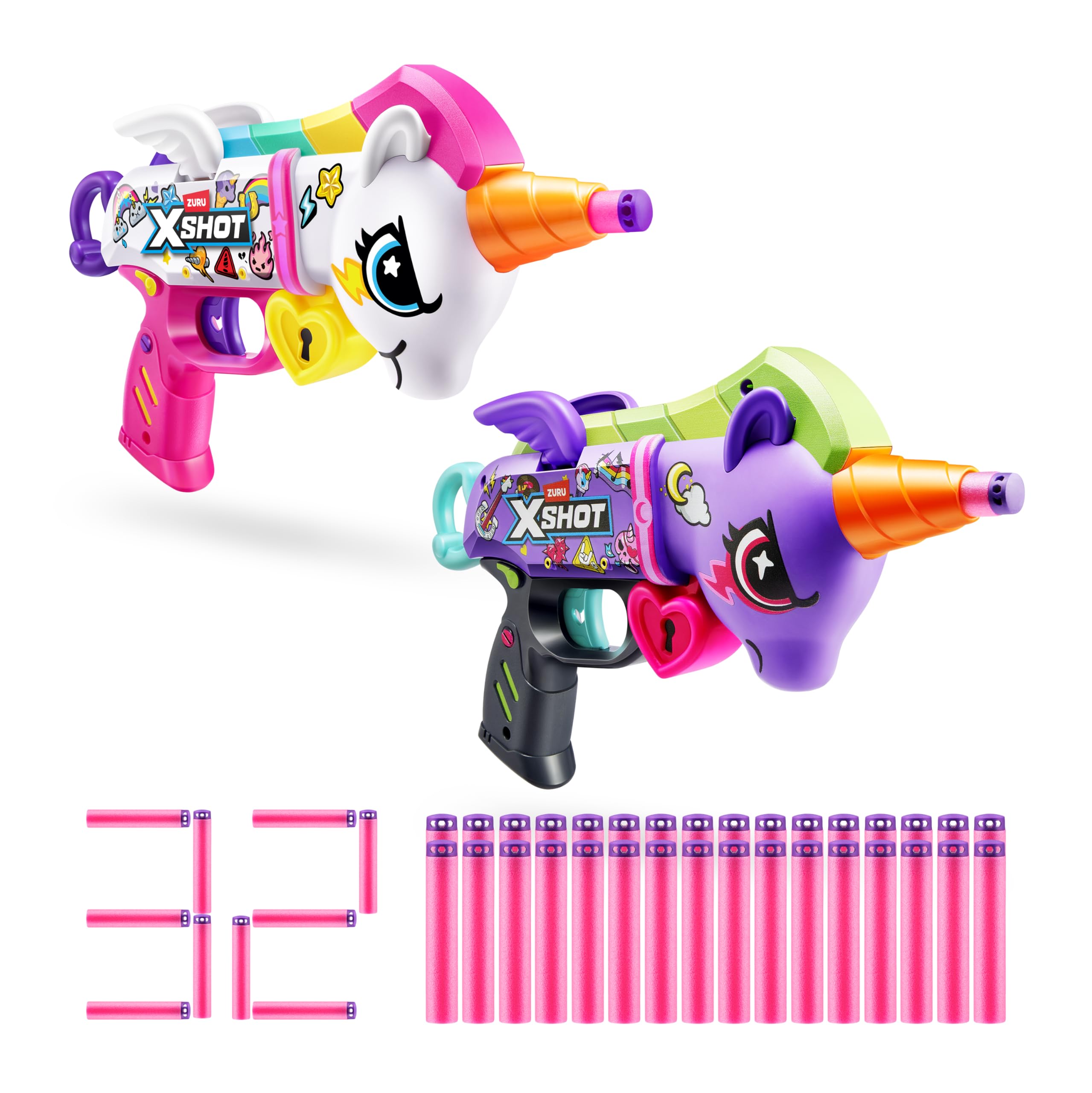 XSHOT Blastercorn 2-Pack - Unicorn Themed Dart Blasters | 98ft Range | Includes 32 Darts