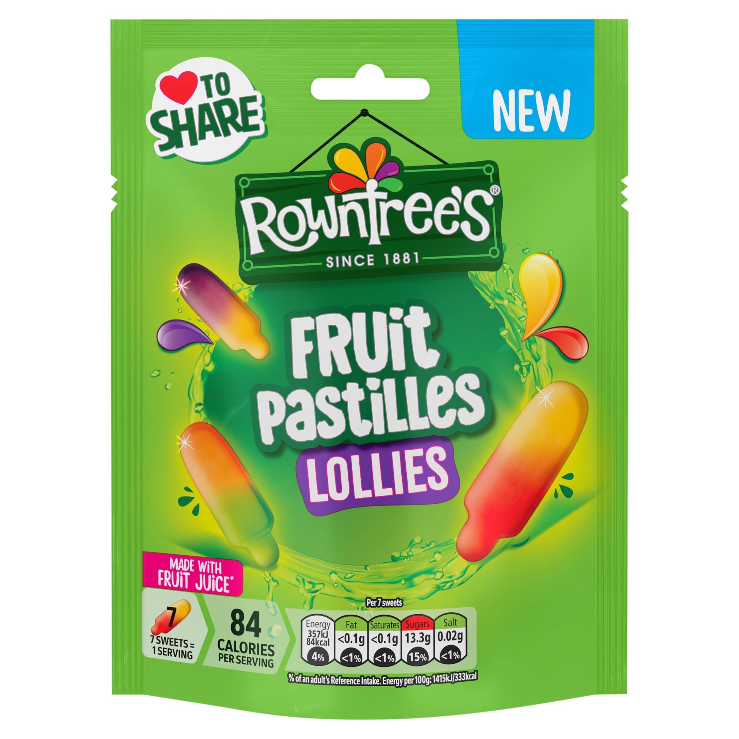 Rowntree's Fruit Pastilles Lollies Sweets Sharing Bag - Chewy Jellies with Real Fruit Juice | 130g 1