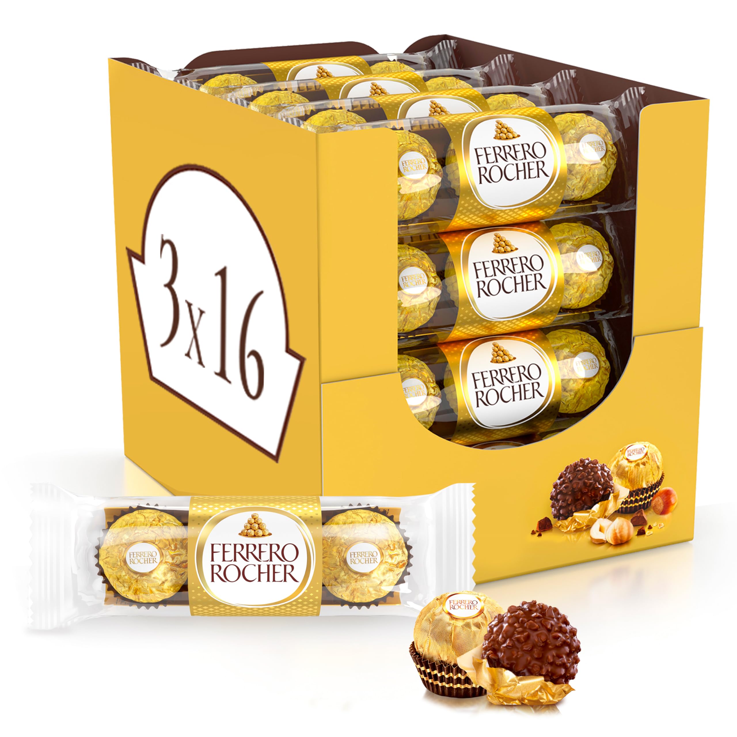 Ferrero Rocher Pralines Chocolate Candy Variety Pack - 48 Pieces, 600g Bulk Box 1