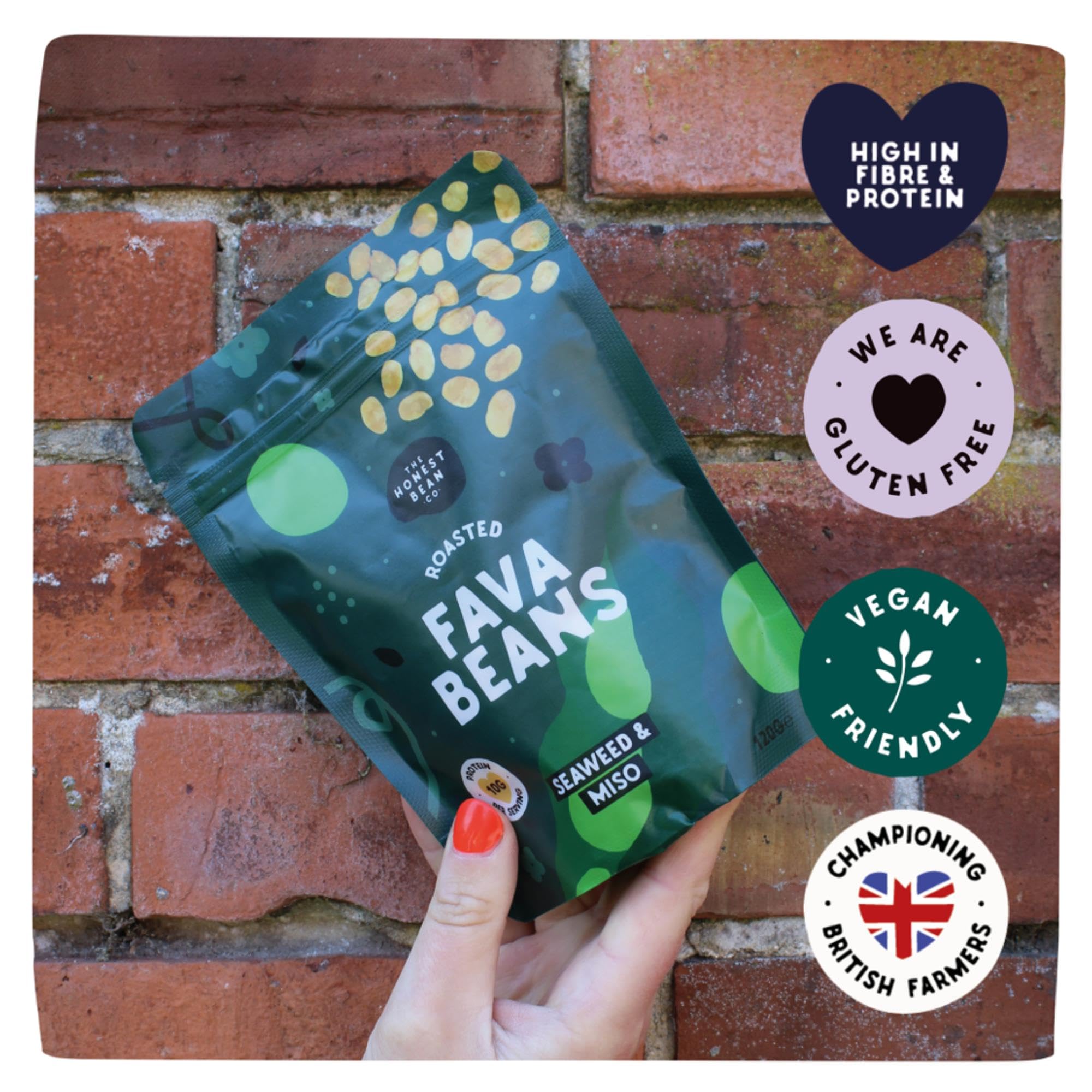 The Honest Bean Co Roasted Fava Bean Snack - Seaweed & Miso Flavor | 120g Pack of 6 4