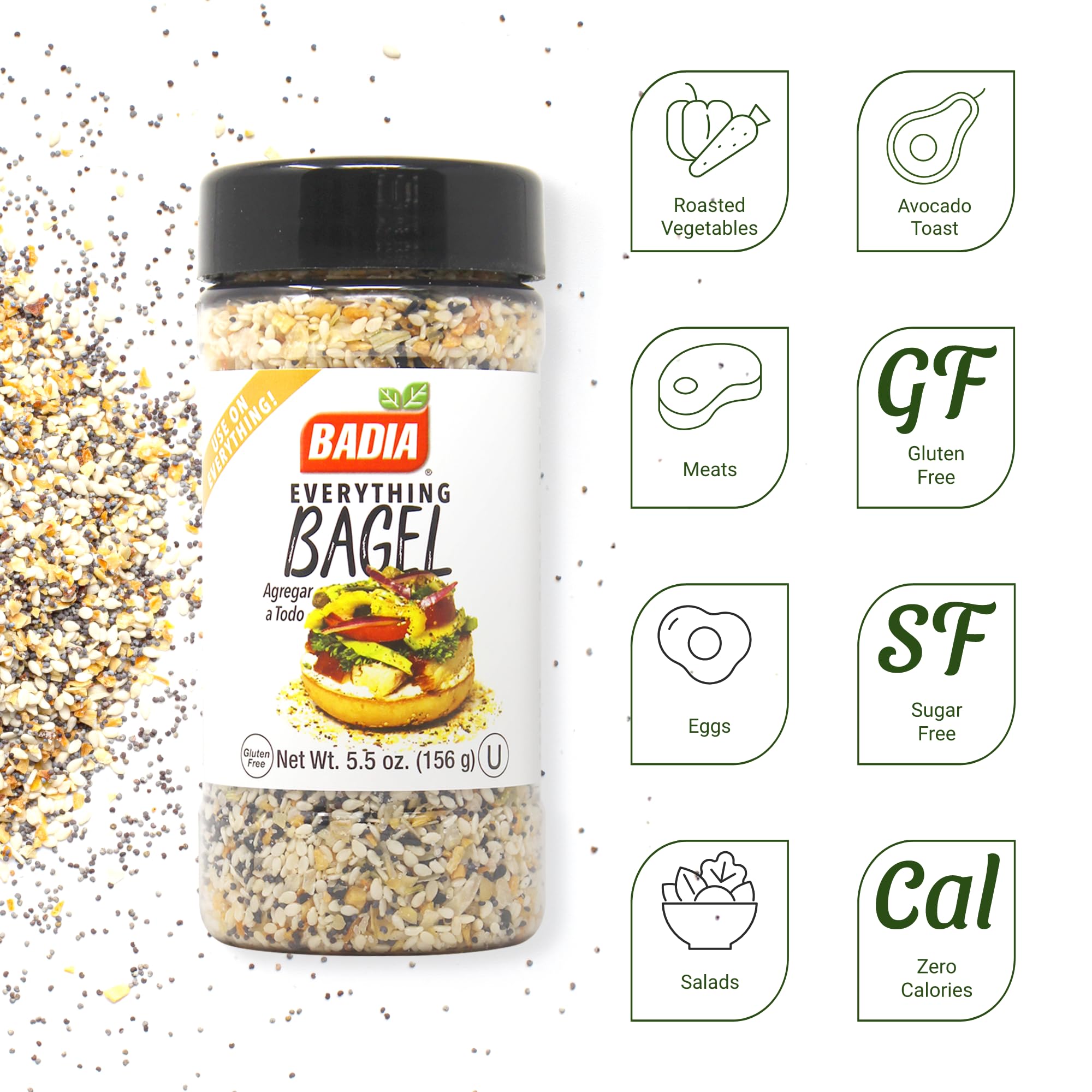 Badia Everything Bagel Seasoning - Savory Blend for Bagels, Toast, and Vegetables | 5.5 oz (156g)