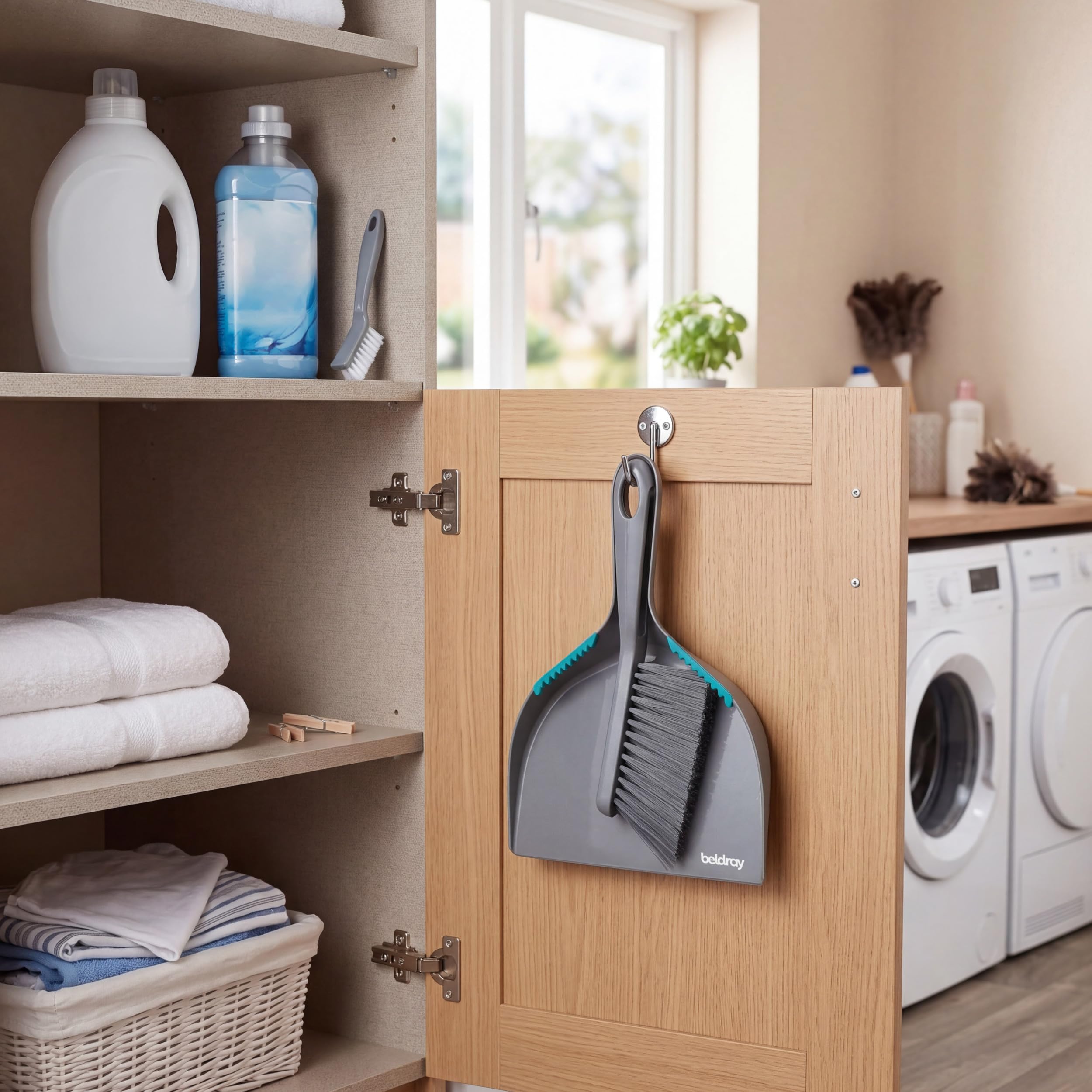 Beldray Antibac Countertop Dustpan & Brush Set - Compact Storage, Grey & Turquoise 8