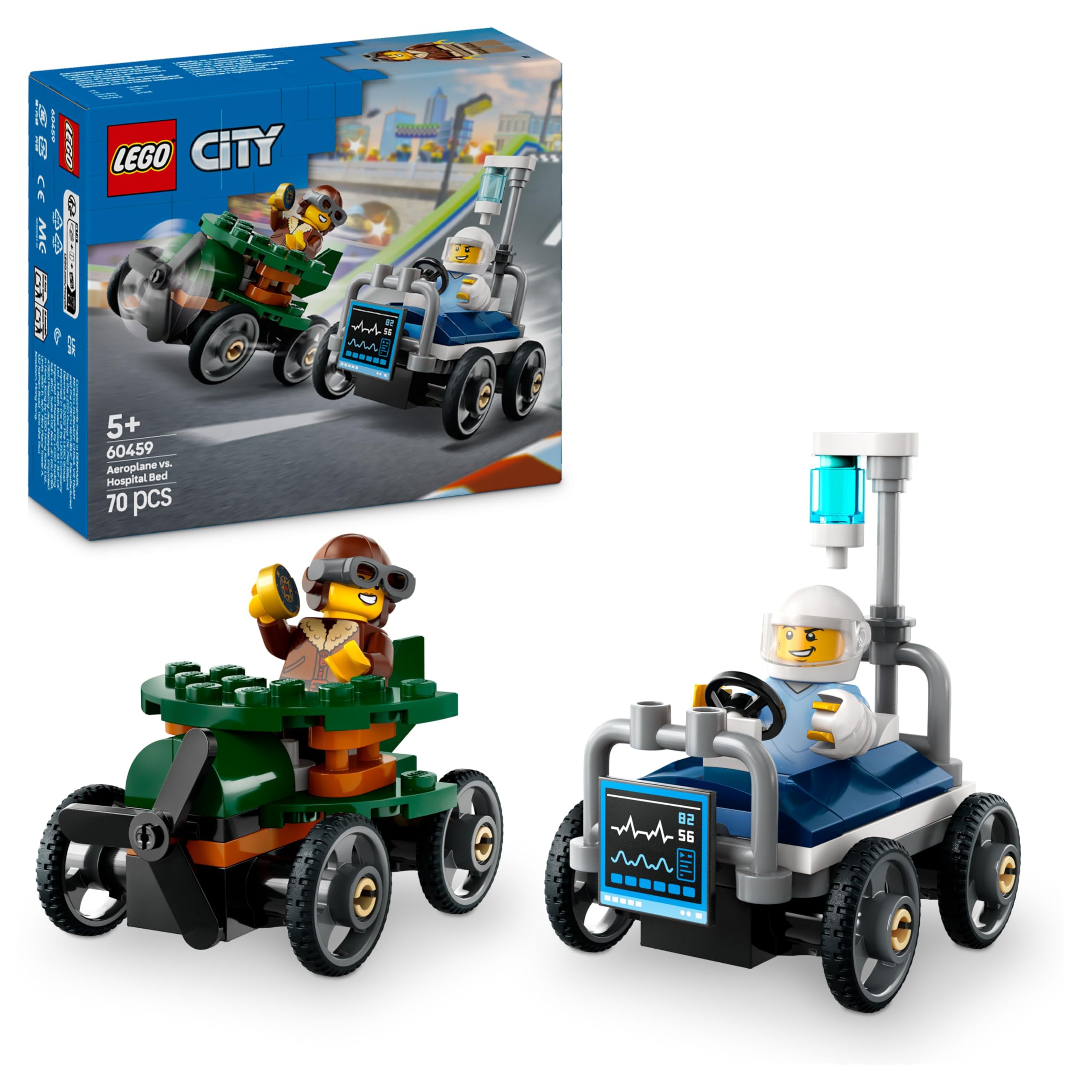 LEGO City Aeroplane vs. Hospital Bed Race Car Pack - Building Set for 5+