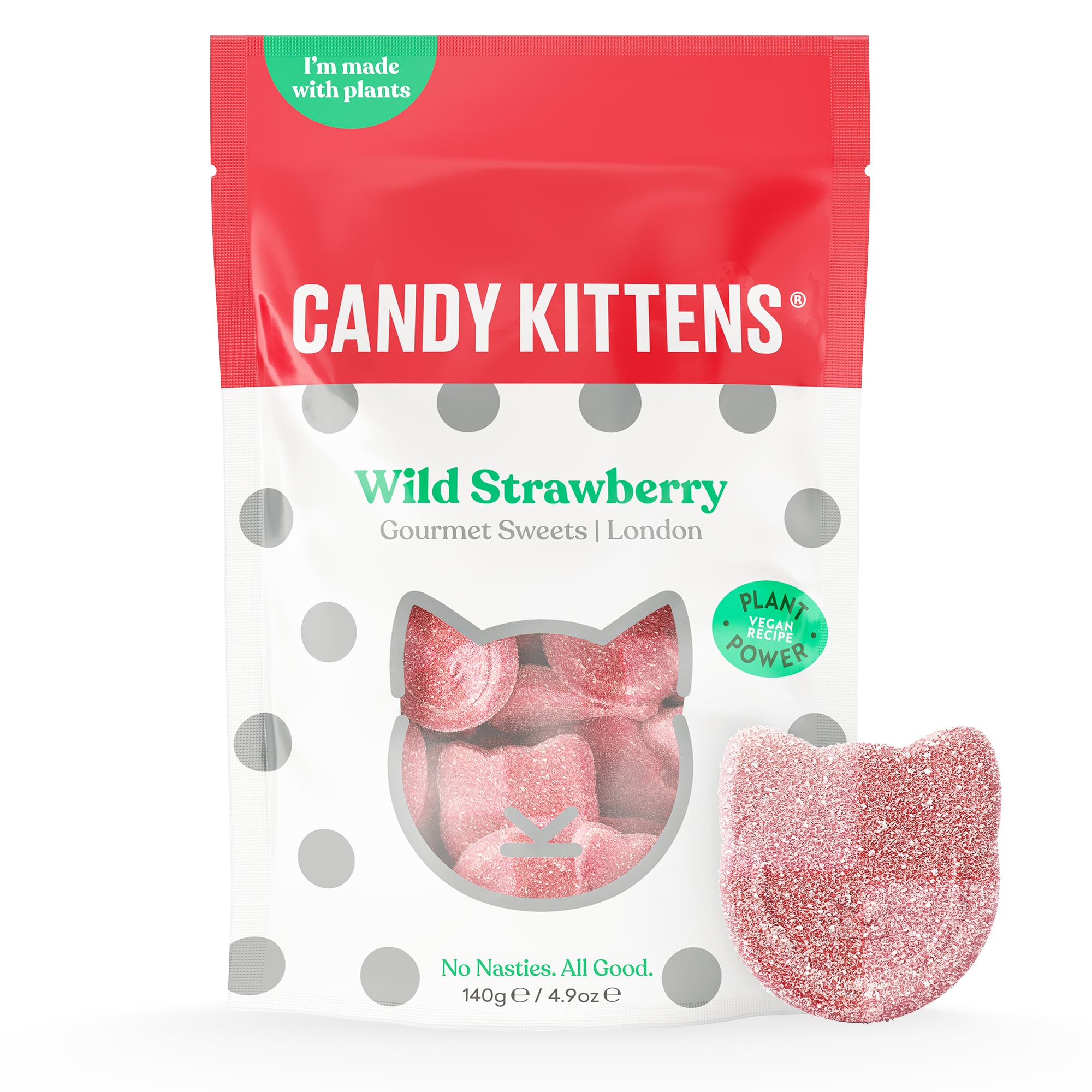 Candy Kittens Wild Strawberry Vegane Süßigkeiten – 140 g sprudelnde Leckereien mit echtem Fruchtsaft, ohne künstliche Aromen