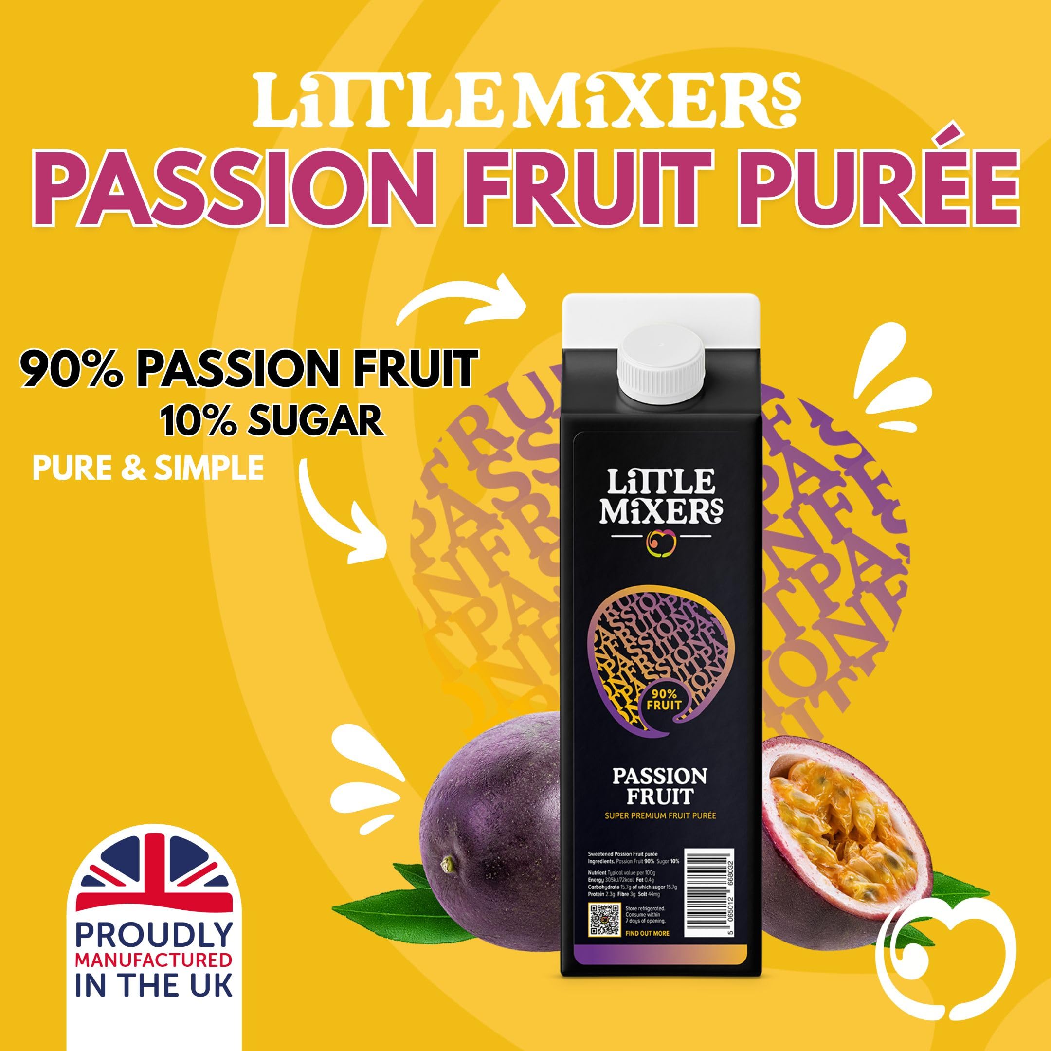LITTLE MIXERS Passion Fruit Purée - 1L Carton | Cocktail & Dessert Mixer | Made in UK