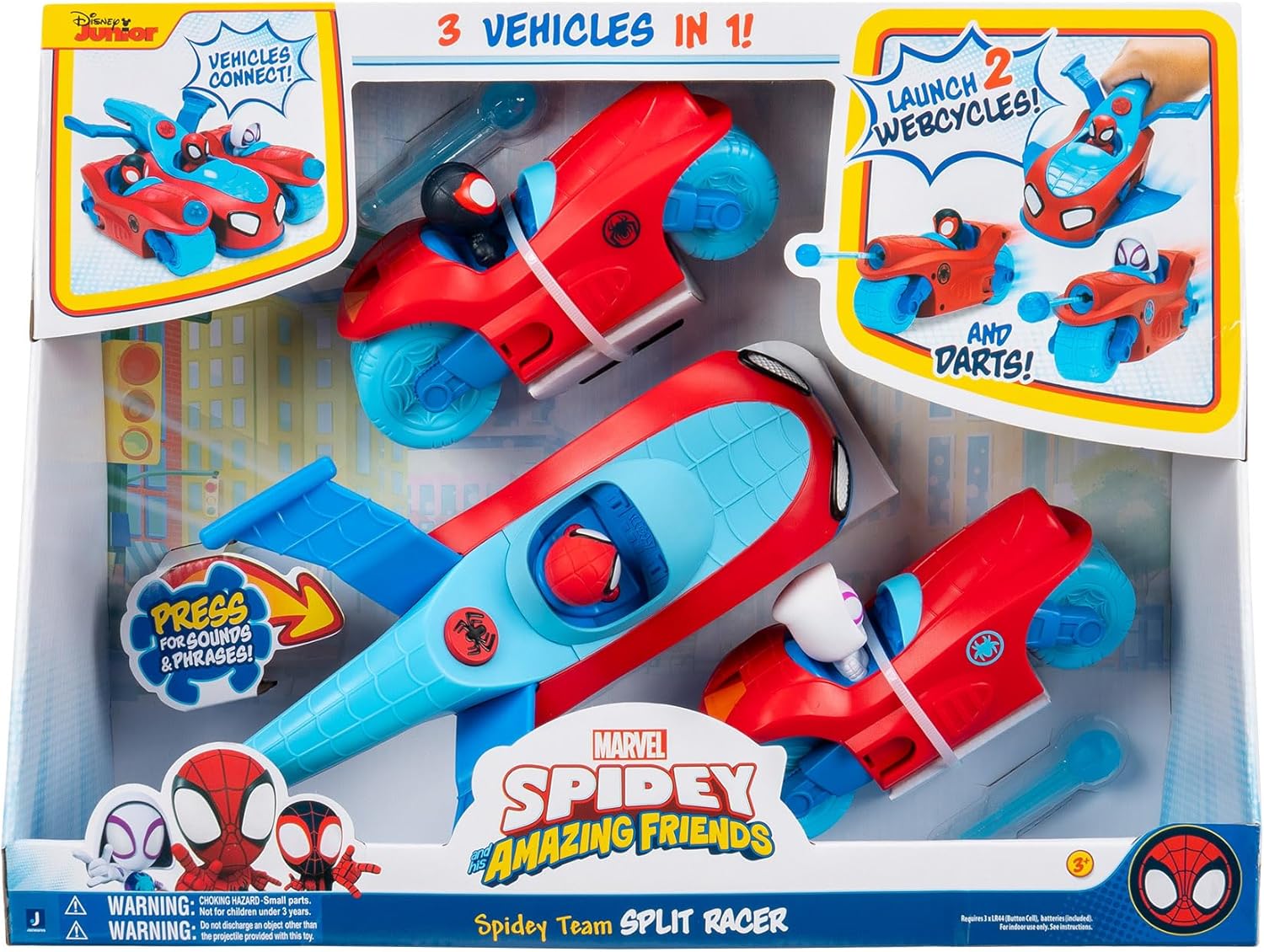 Spidey & His Amazing Friends Team Split Racer - 8.5-Inch Transforming Vehicle with Sound Effects & Web Darts 1