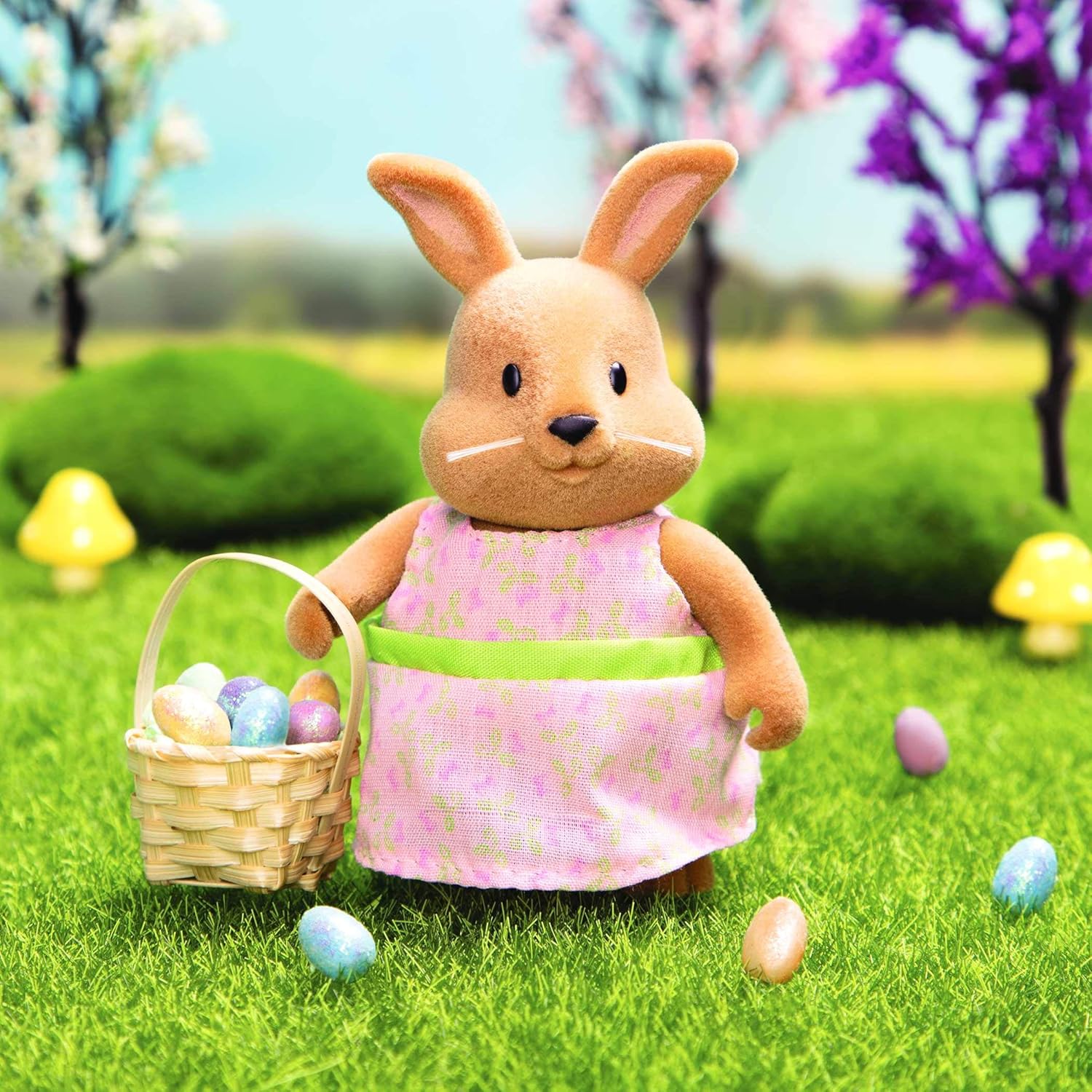 Li'l Woodzeez Cottonball Rabbit Family - 7-Piece Movable Figurine Set with Interchangeable Outfits