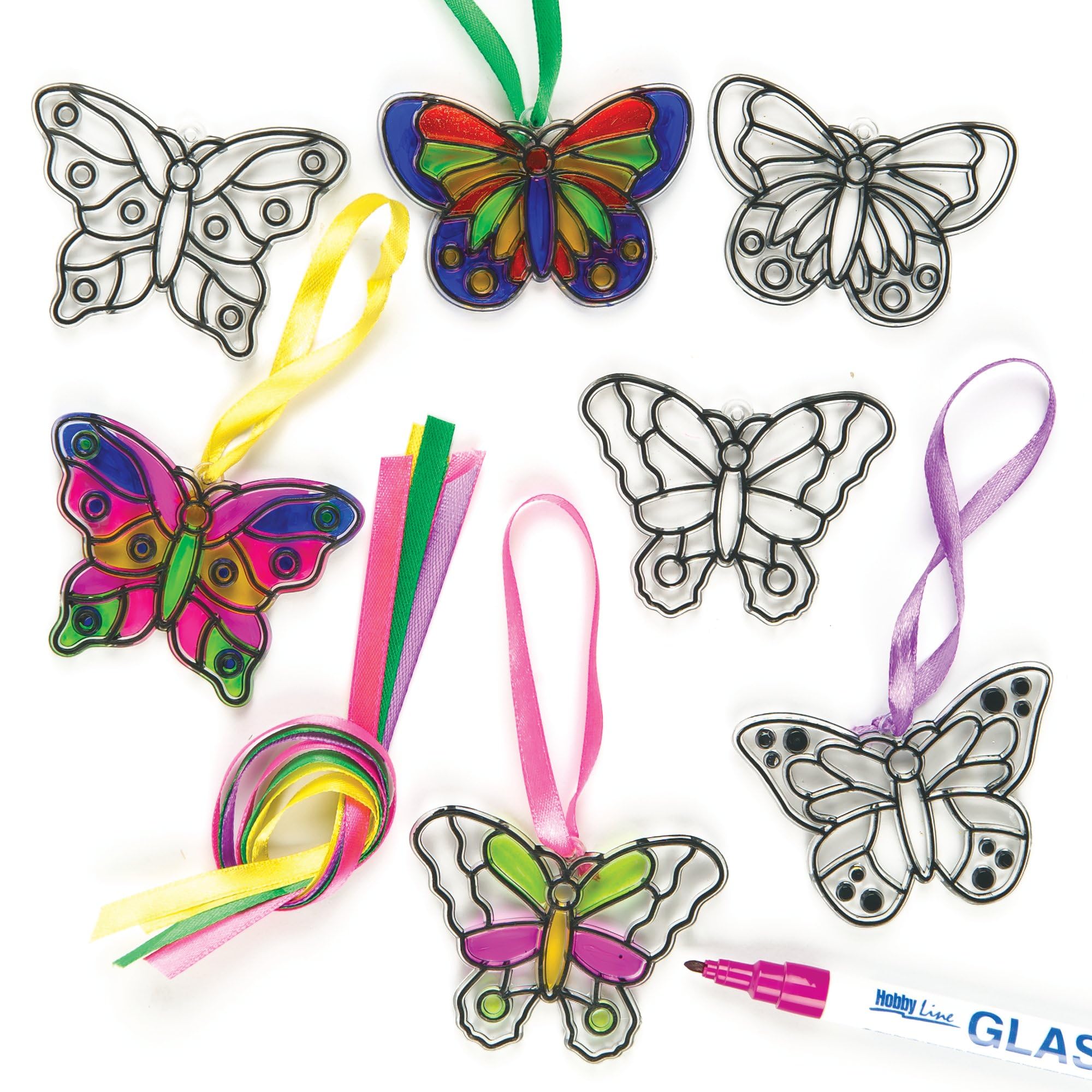 Baker Ross Butterfly Mini Suncatcher Decorations - Pack of 12 Acrylic Templates for Kids Ages 3+