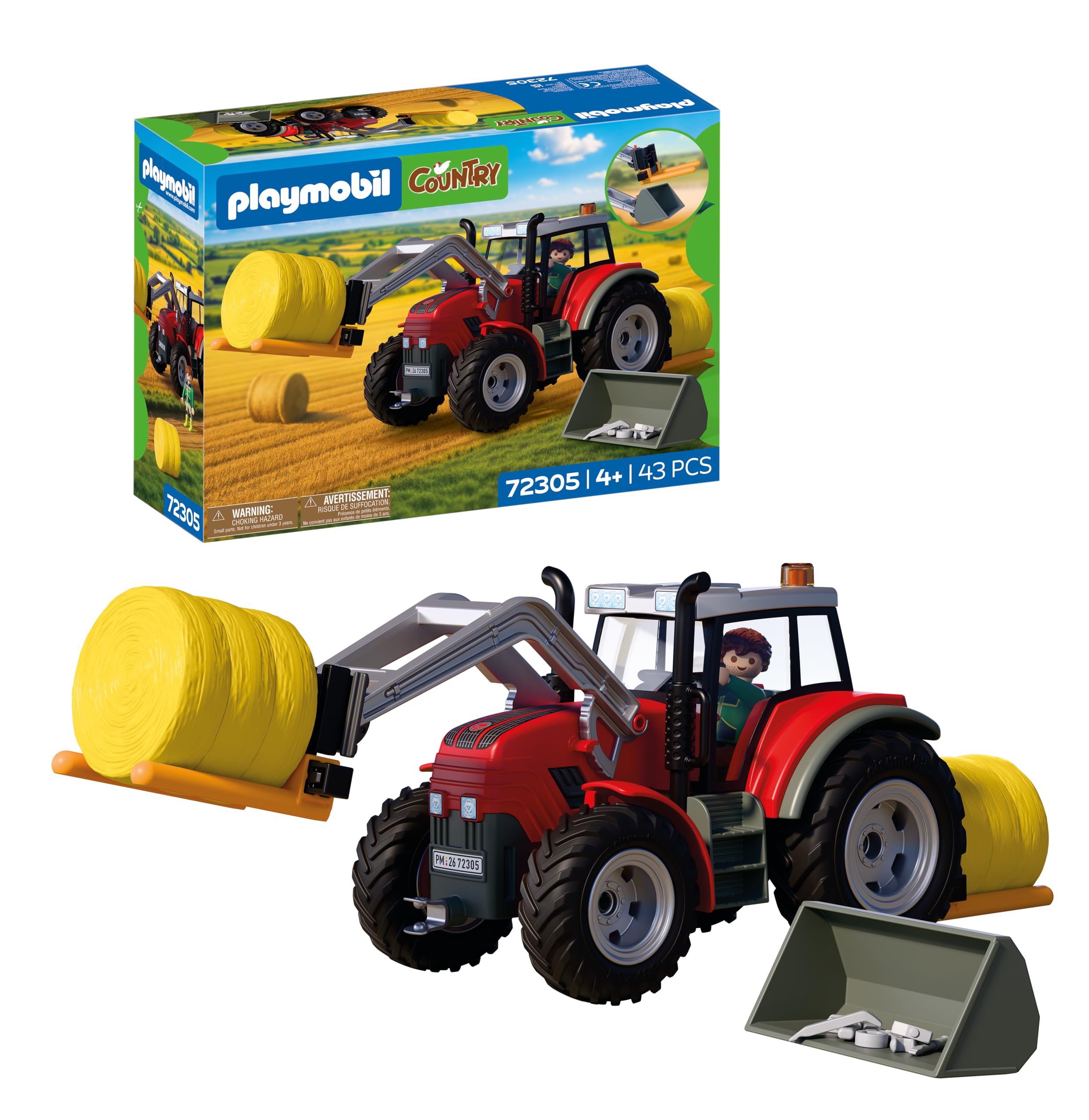 Playmobil Country Large Tractor with Hay Bales Playset - Ages 4+ 1