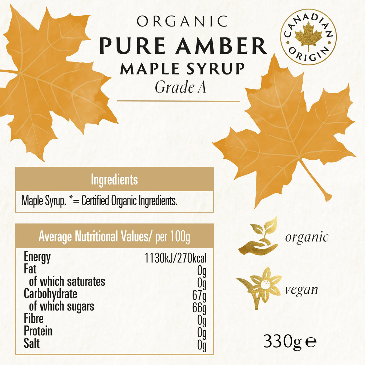 Biona Organic Maple Syrup - Amber, Grade A, 330g (Pack of 2)