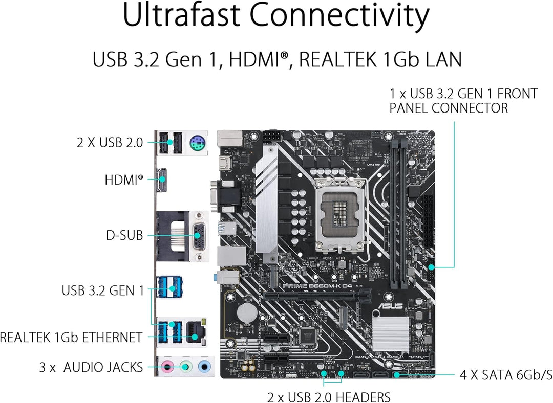 ASUS Prime B660M-K D4 Intel B660 LGA 1700 mATX Motherboard with PCIe 4.0, Dual M.2 Slots, and Enhanced Cooling