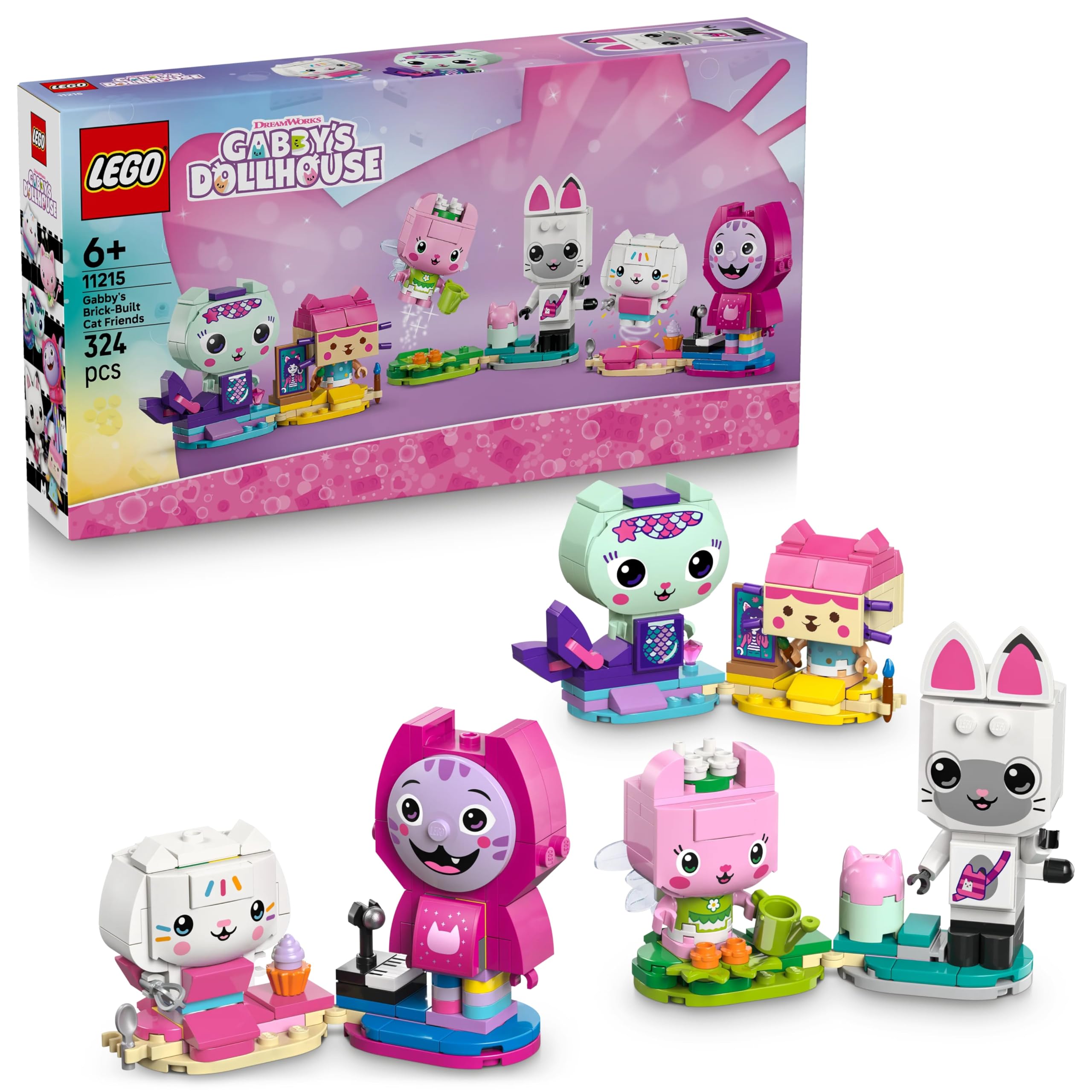 LEGO Gabby’s Dollhouse Gabby’s Brick-Built Cat Friends Building Set for Ages 6+ | Model 11215