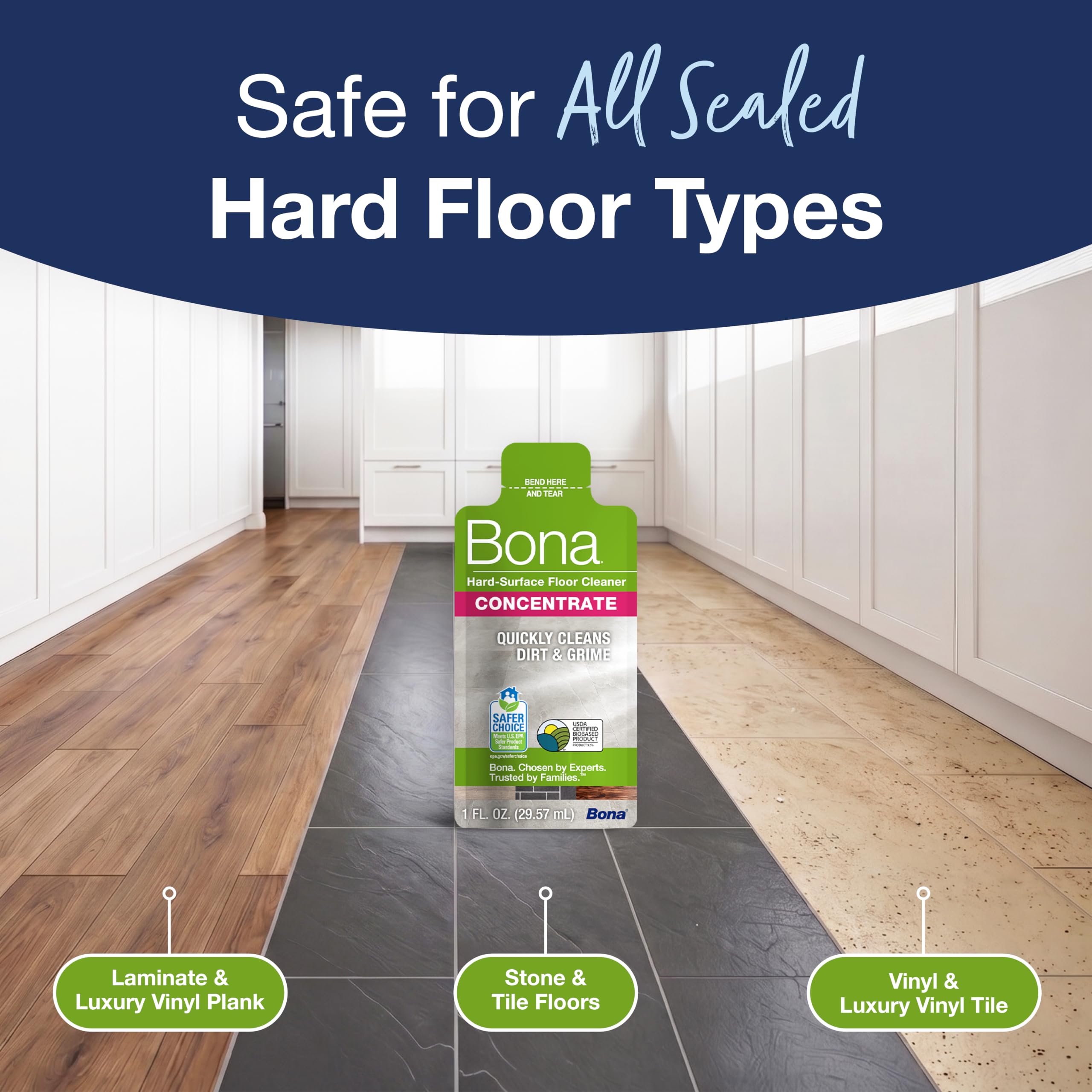 Bona Hard-Surface Floor Cleaner Concentrate - Streak Free | 4 x 60ml Pouches 6