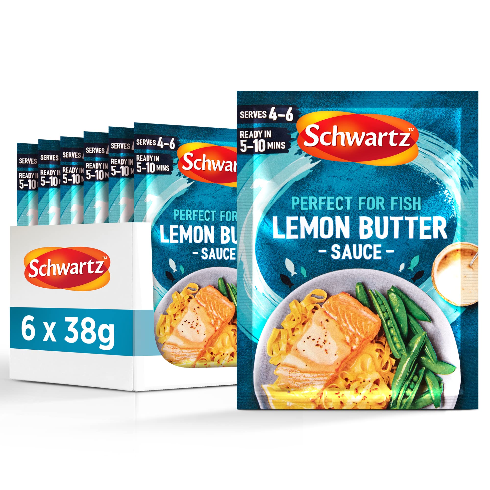 Schwartz Zitronenbuttersaucenmischung 38 g – 6er-Pack | Cremige, pikante Sauce für Fisch | Vegetarisch, ohne künstliche Aromen