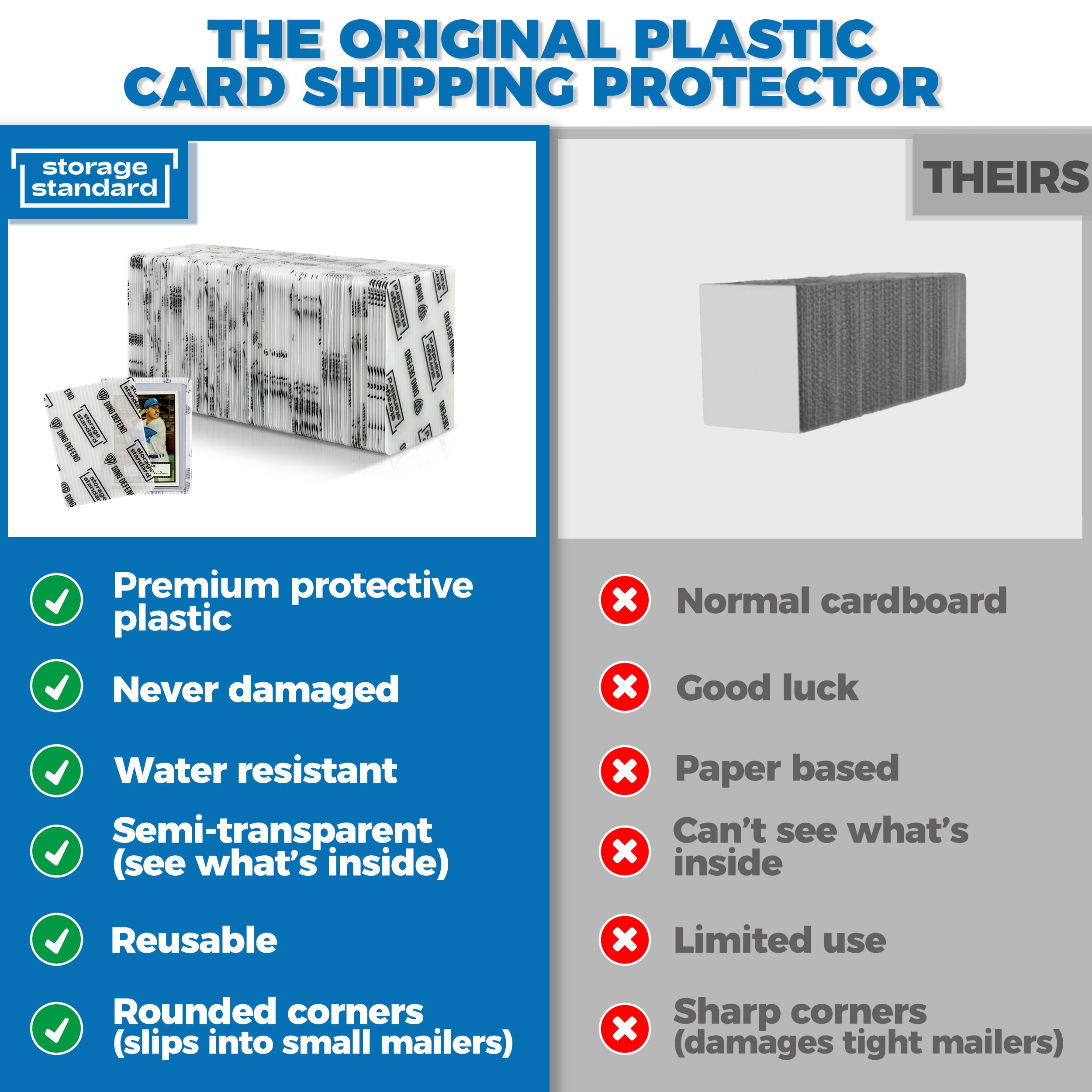 Storage Standard Trading Card Shipping Protectors - 110 Pack, 3.5'' x 4.5'' Padded Plastic Sleeves