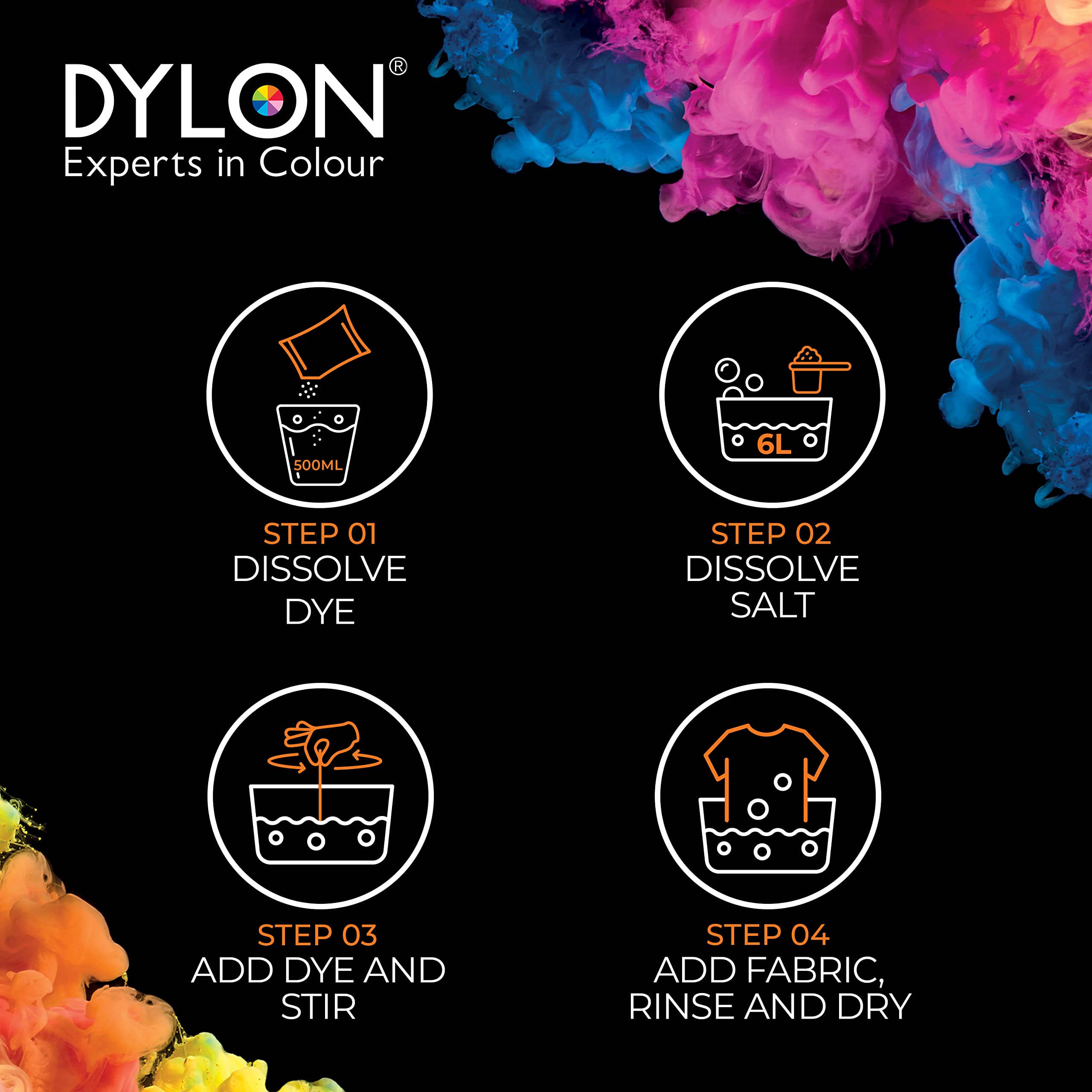 Dylon Hand Dye - Fabric Dye Sachet for Clothes & Home Textiles, 50 g, Fresh Orange 3