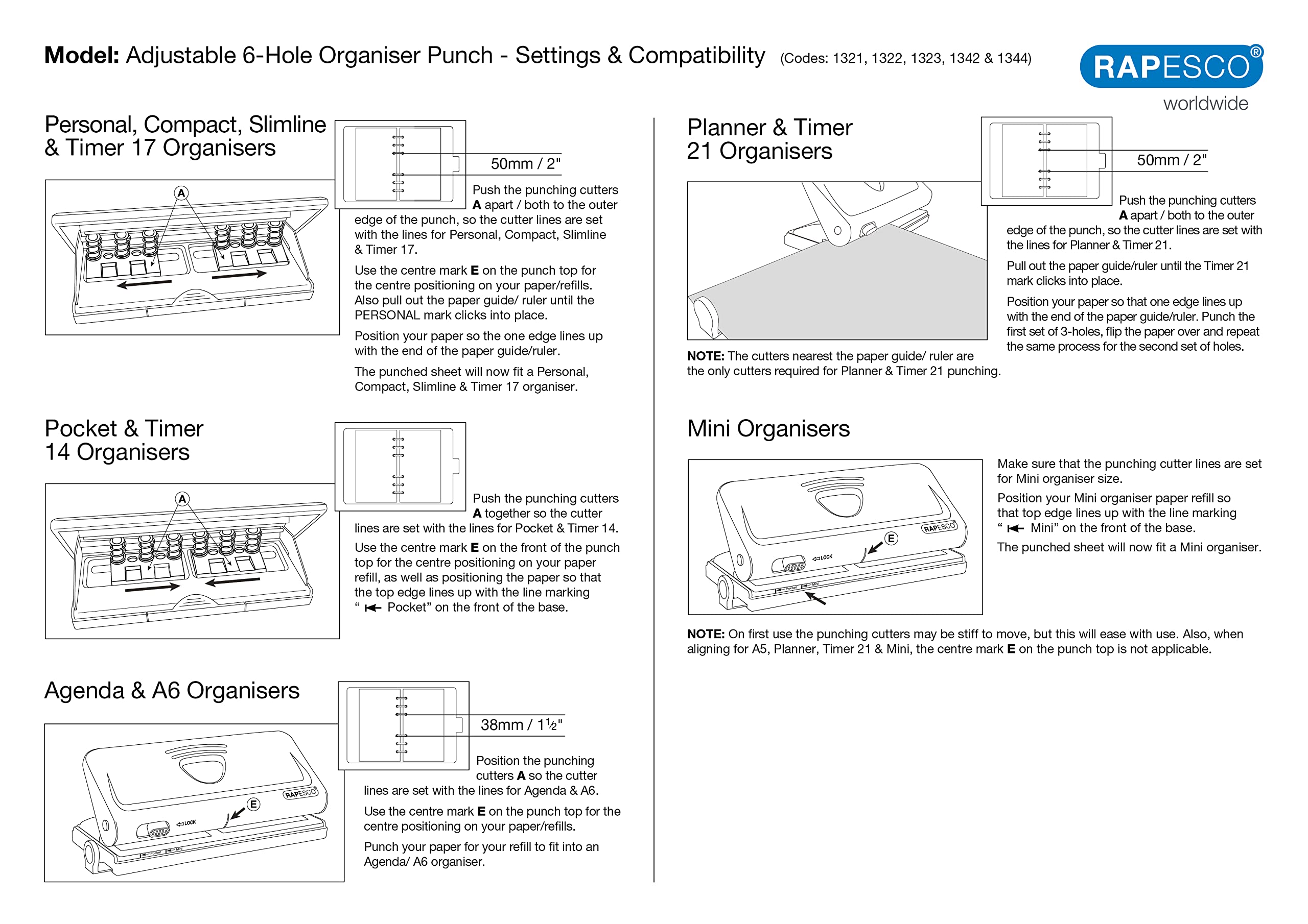 RAPESCO 1321 Adjustable 6-Hole Organiser/Diary Punch - 10 Sheet Capacity | White Metal Chassis 6