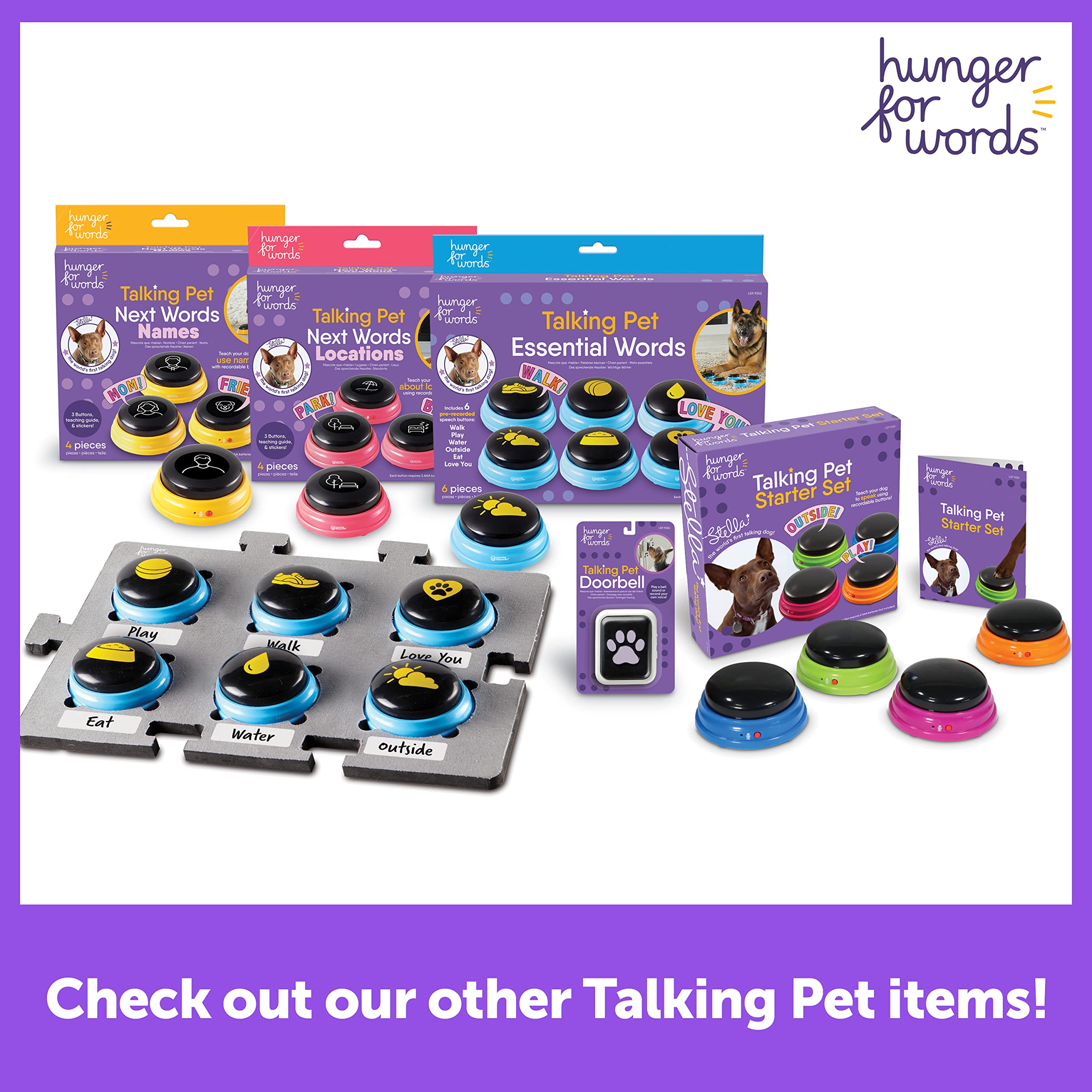 Hunger for Words Talking Pet Starter Set - 4 Recordable Buttons for Dogs | Speech Therapist Developed 7