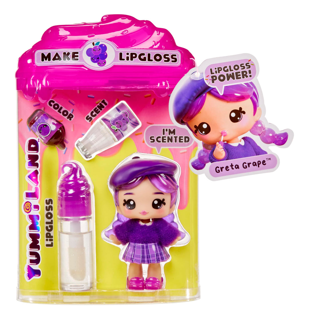 Yummiland Lipgloss Doll - Greta Grape - DIY Scented Lip Gloss Kit & Fashion Doll for Kids