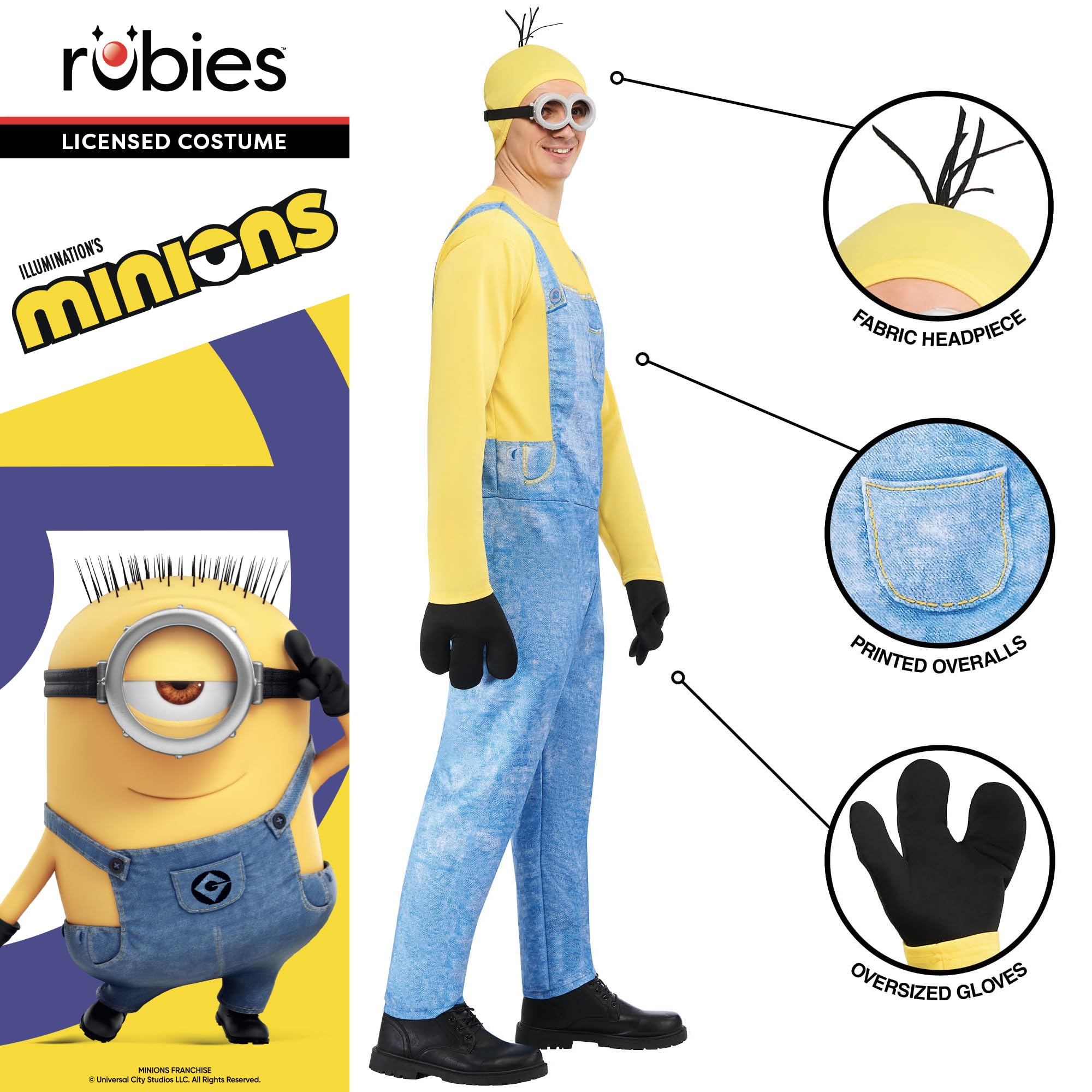Rubies Official Minion Kevin Costume for Adults | Standard Size | Includes Jumpsuit, Headpiece, Gloves & Goggles