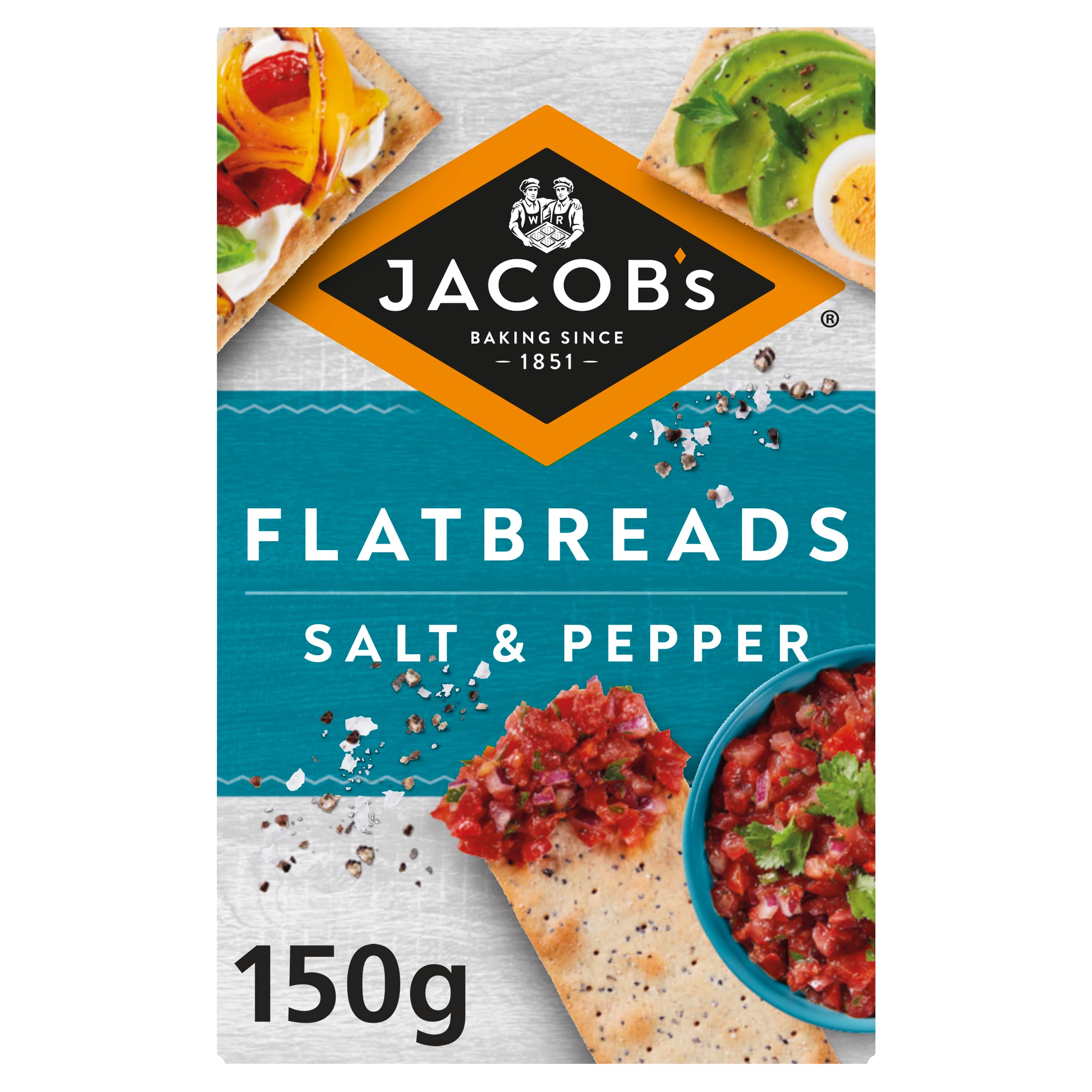 JACOB'S Flatbread Salt & Pepper Crackers - High Fiber Protein | Vegetarian | 150g 1
