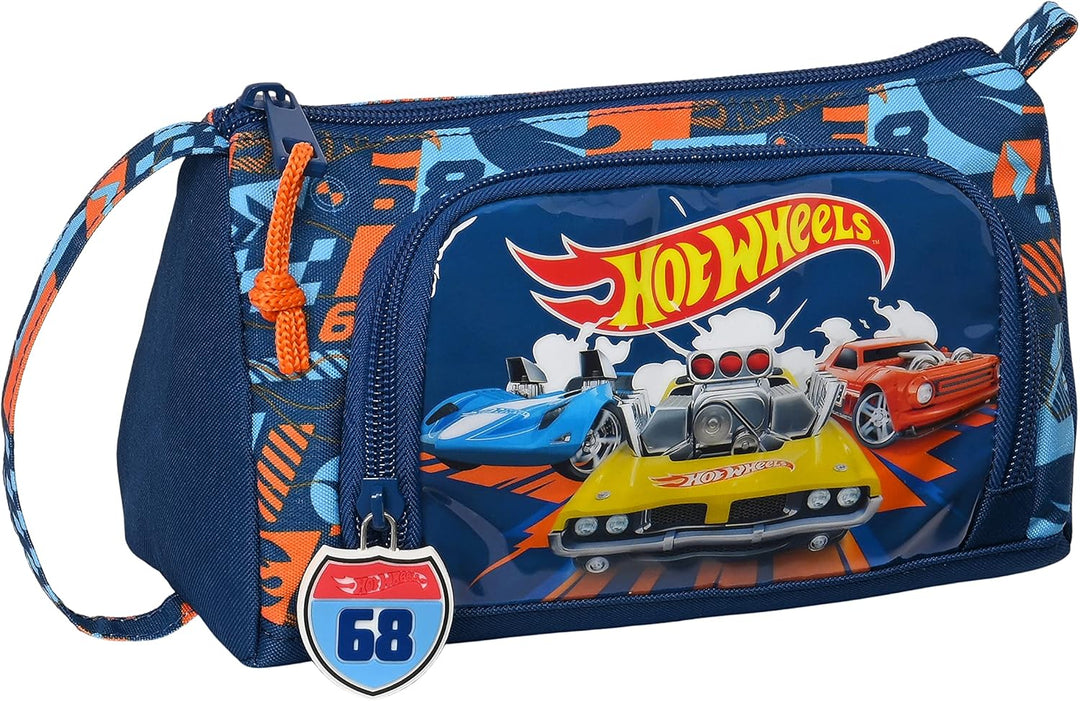 Hot Wheels Speed Club Pencil Case with Folding Pocket (Navy and Orange)